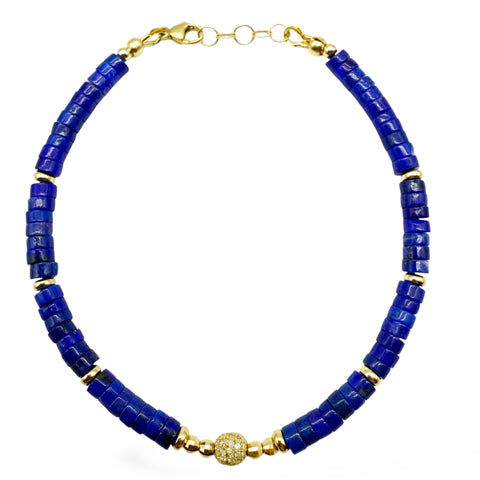 LAPIS AND DIAMOND BEADED BRACELET
