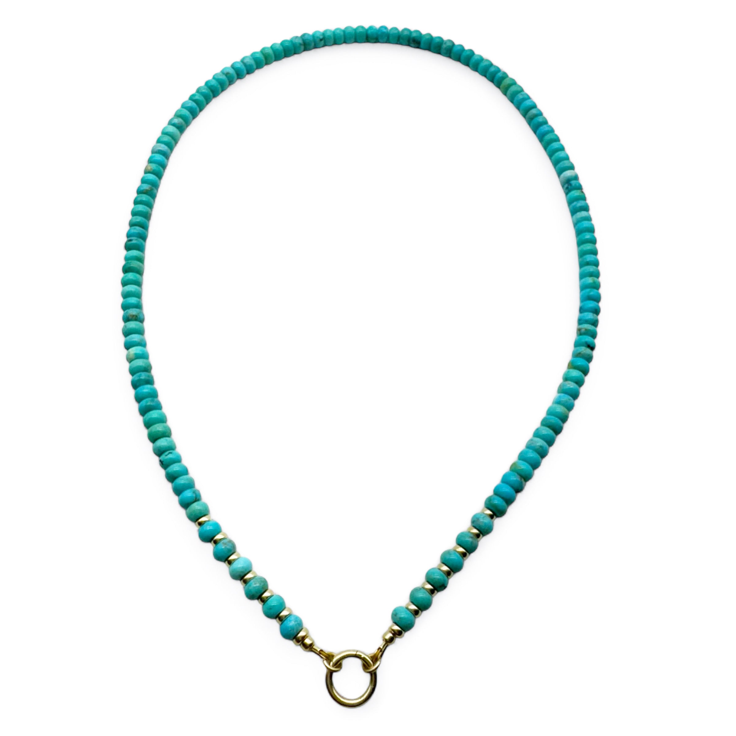 14K GOLD & TURQUOISE RONDELLE CHARM HOLDER STYLE NECKLACE