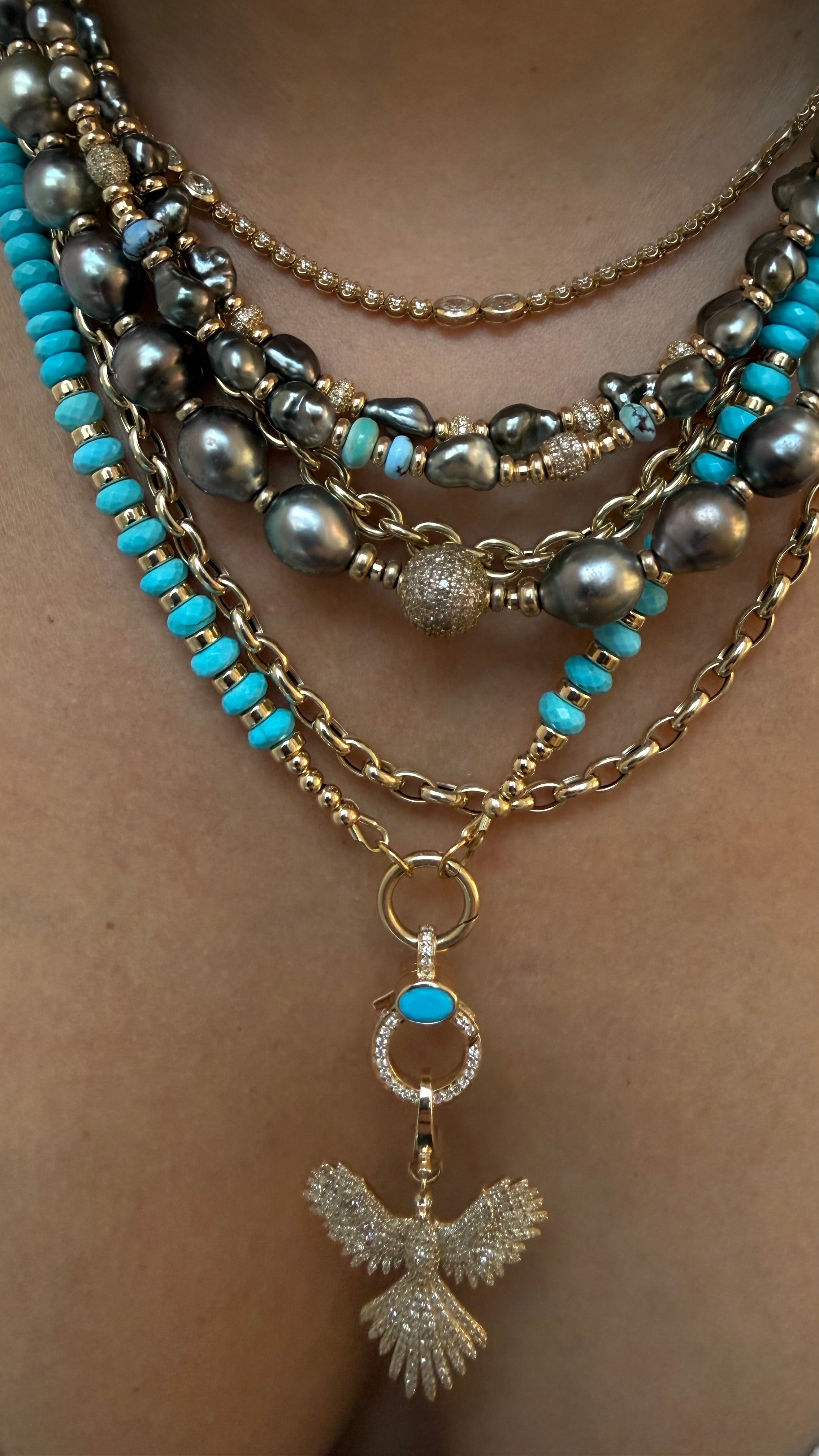TURQUOISE & DIAMOND CHARM CLIP