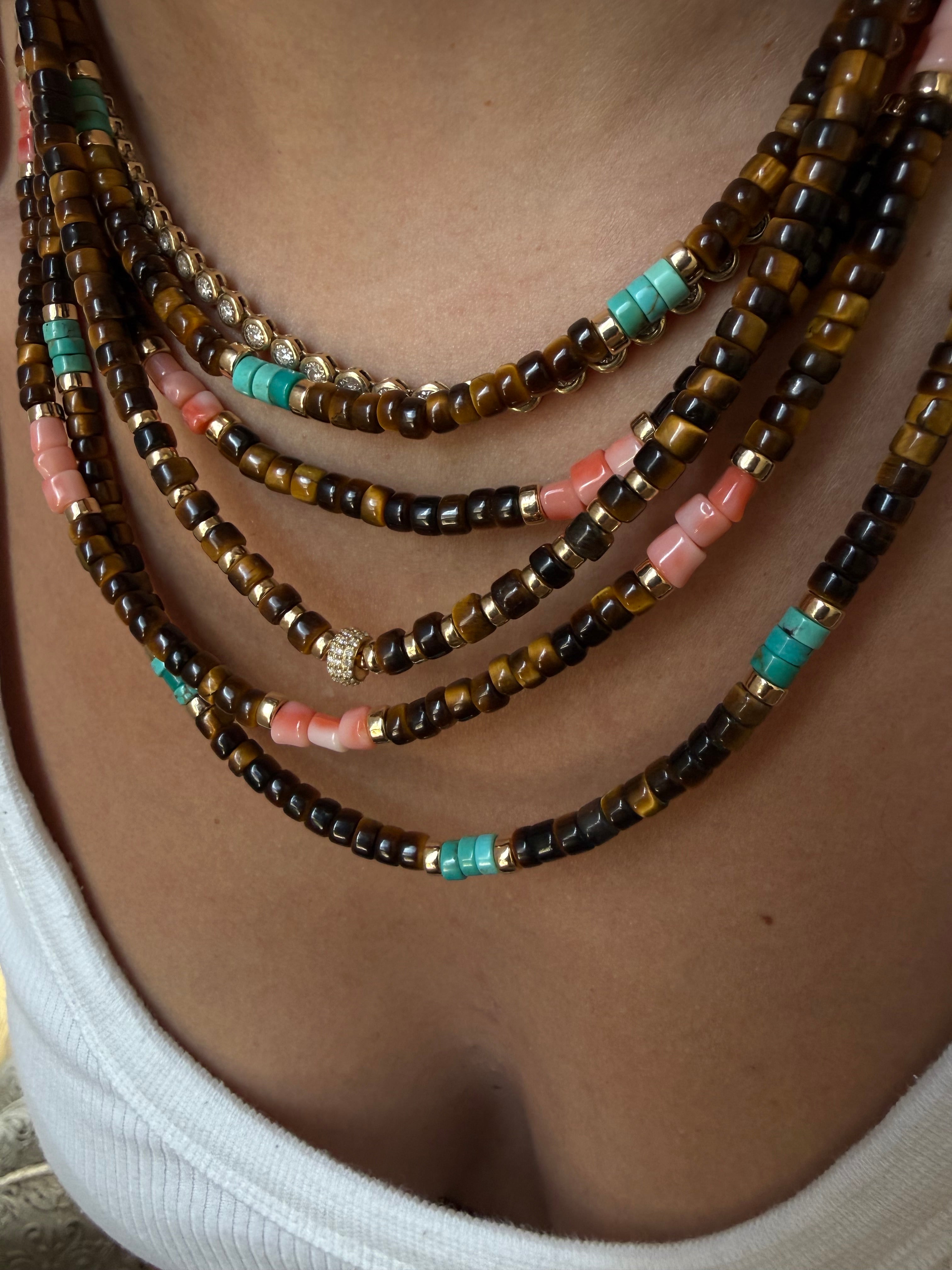 TIGERS EYE & CORAL OR TURQUOISE NECKLACES