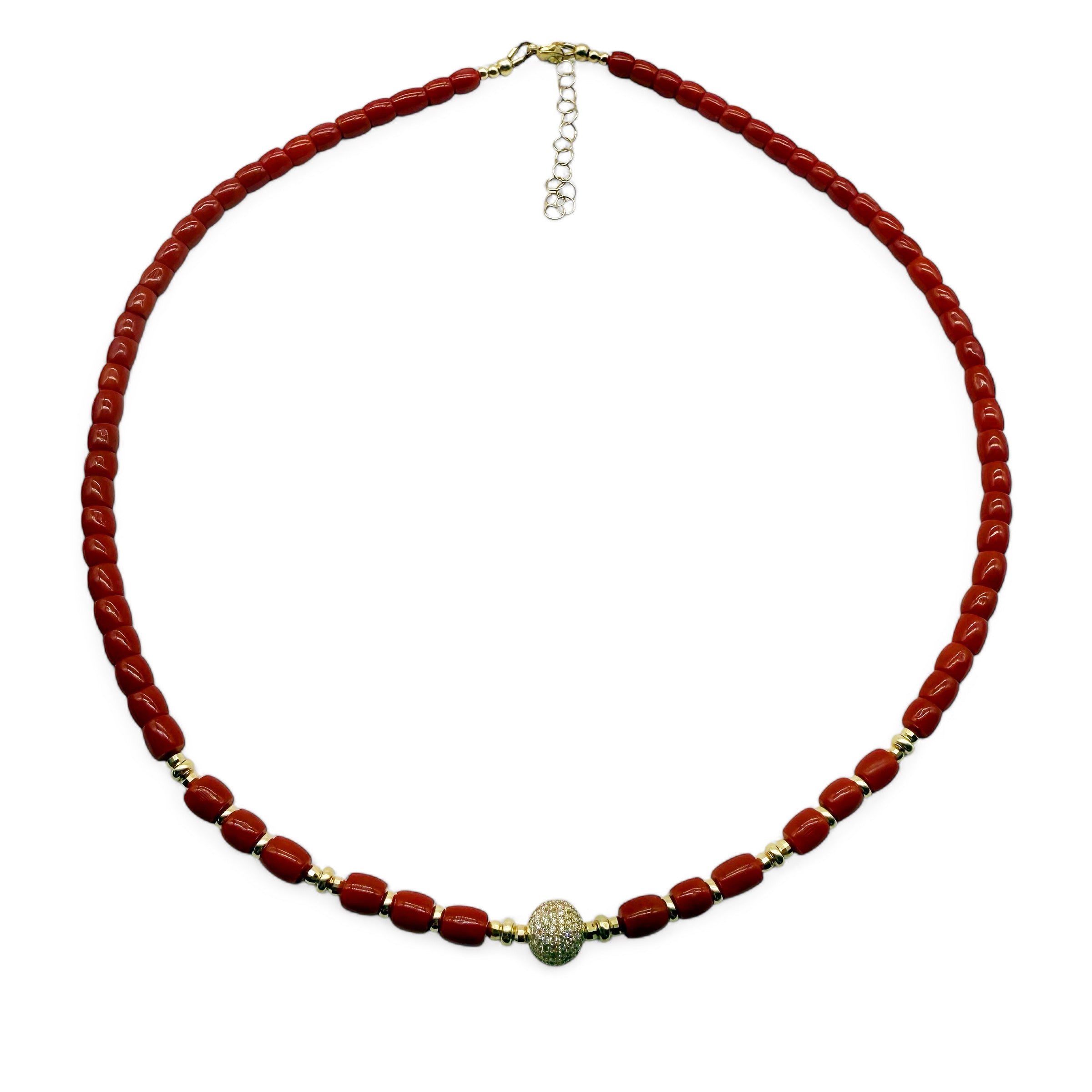 RED CORAL NECKLACES WITH DIAMOND BEAD