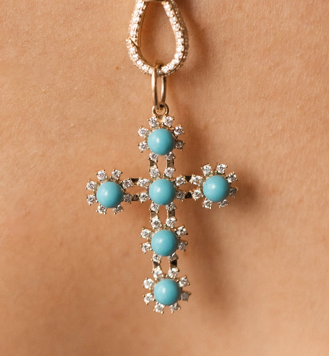 TURQUOISE & DIAMOND CROSS CHARM