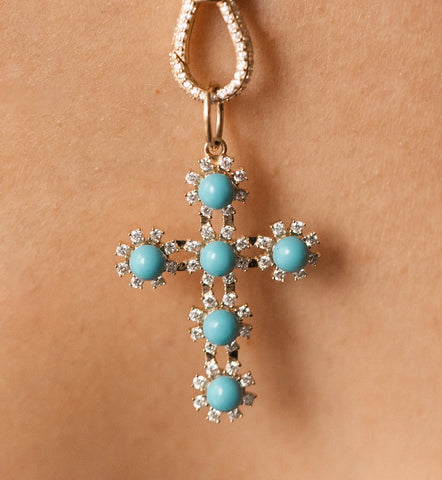 TURQUOISE & DIAMOND CROSS CHARM