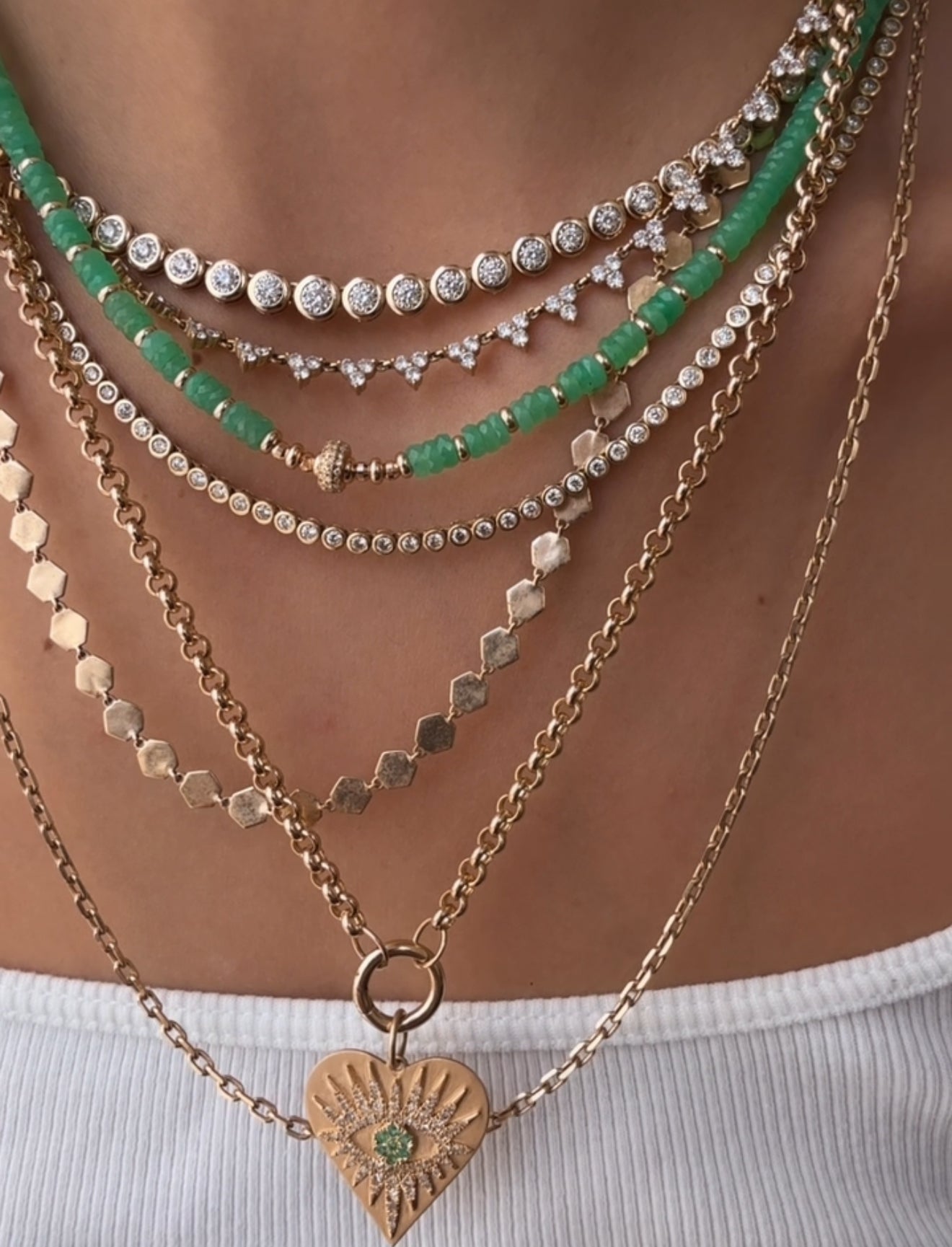 CHRYSOPRASE AND DIAMOND BEAD NECKLACE