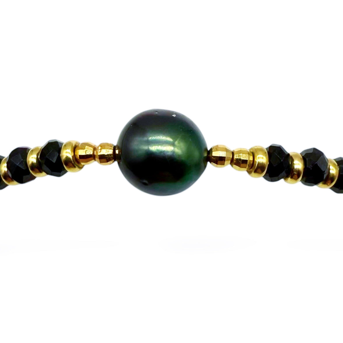BLACK SPINEL, 14K GOLD & TAHITIAN PEARL BRACELET