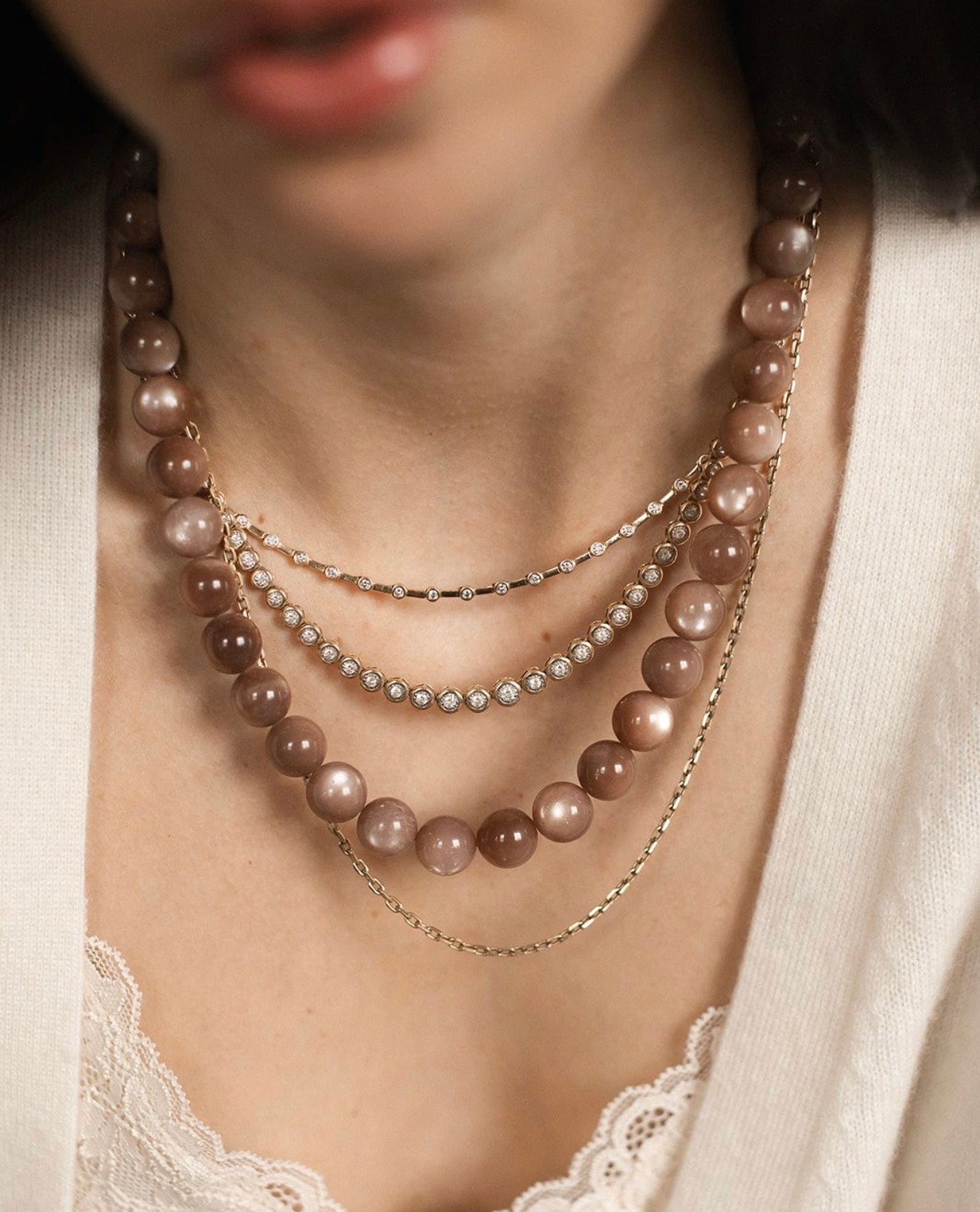 DUSTY ROSE MOONSTONE BEADED NECKLACE