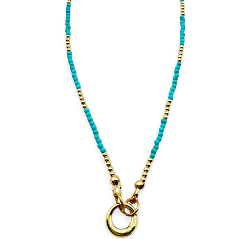 GOLD & TURQUOISE BEADED NECKLACE