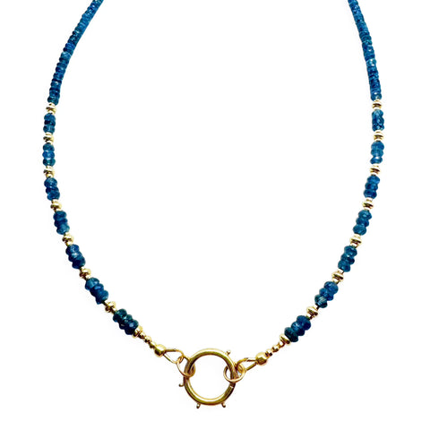 BLUE SAPPHIRE & 14K GOLD BEADED NECKLACE