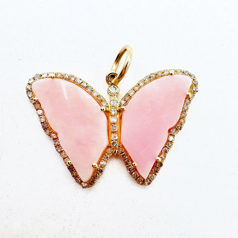 PINK OPAL AND DIAMOND BUTTERFLY