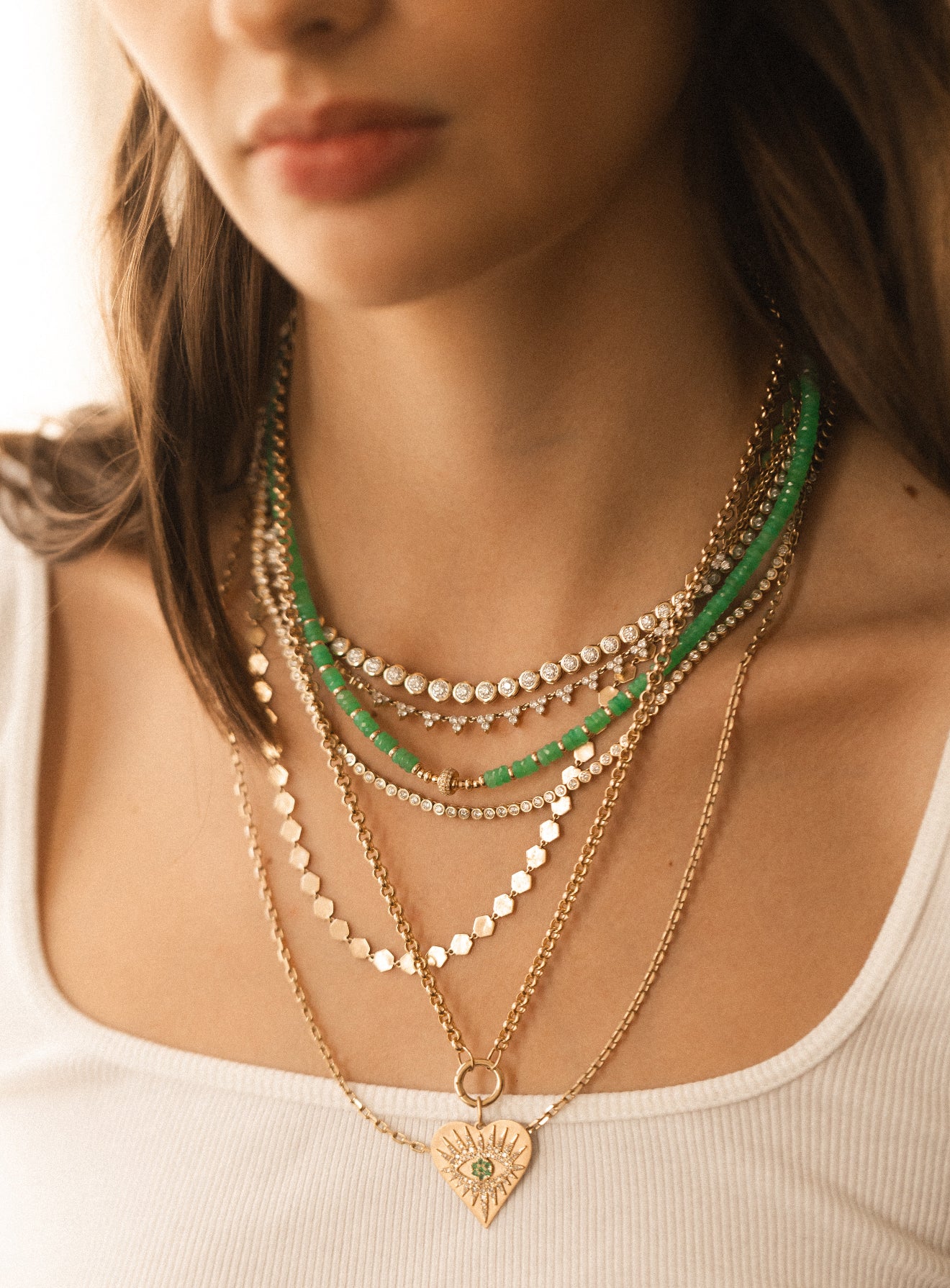 14K GOLD EMERALD DIAMOND EVIL EYE AMULET