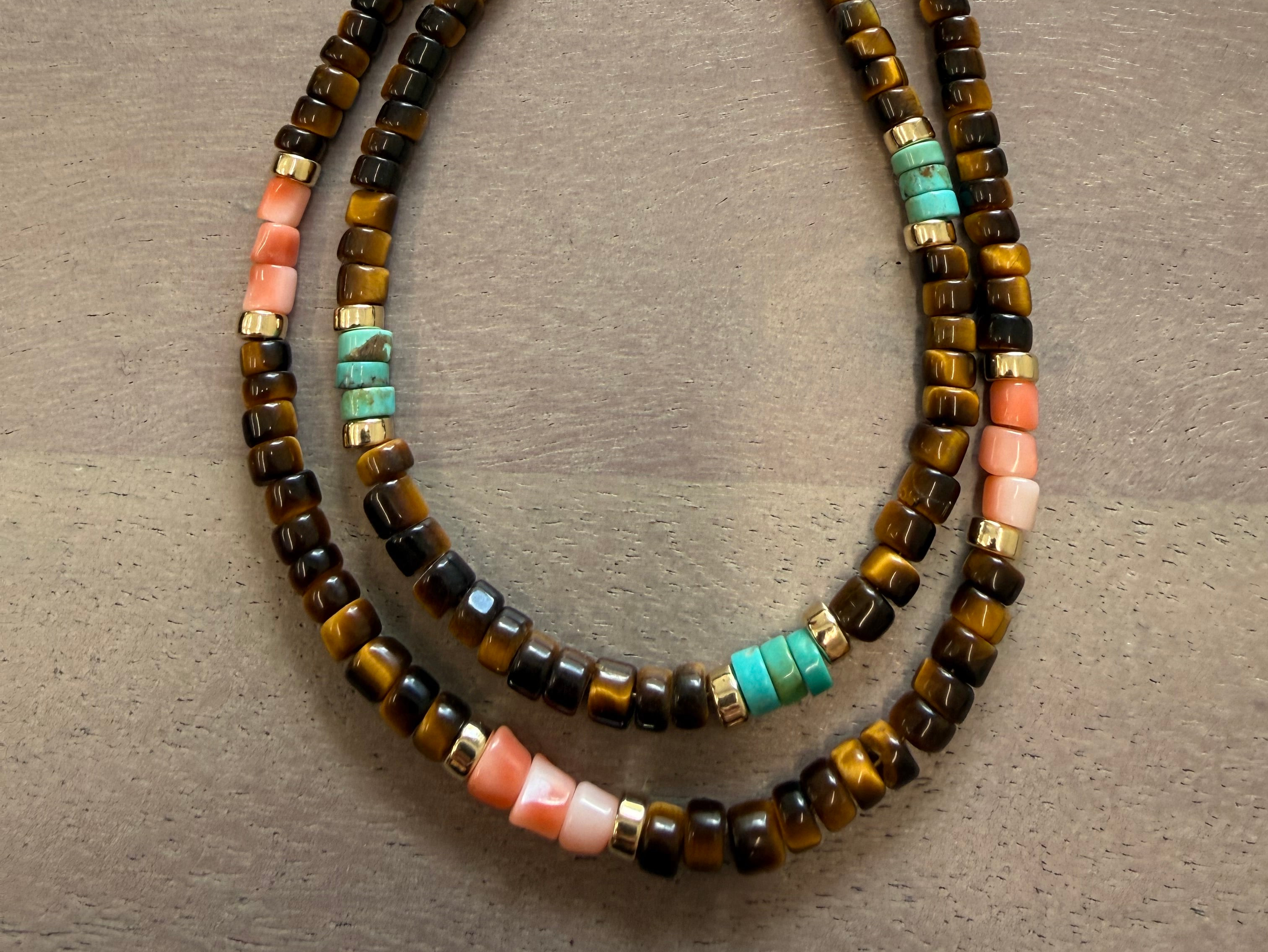 TIGERS EYE, CORAL & TURQUOISE NECKLACES
