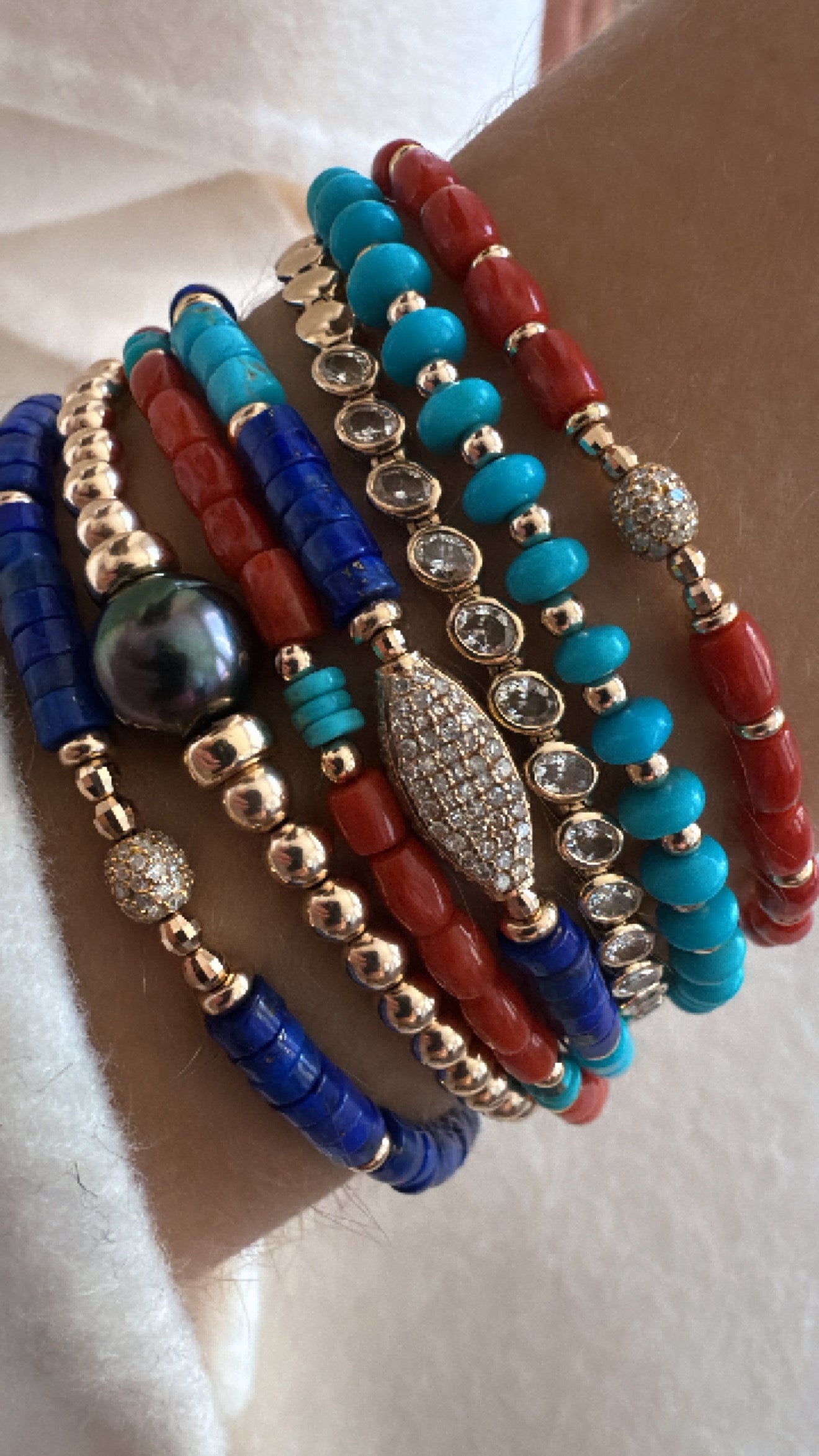 LAPIS AND DIAMOND BEADED BRACELET