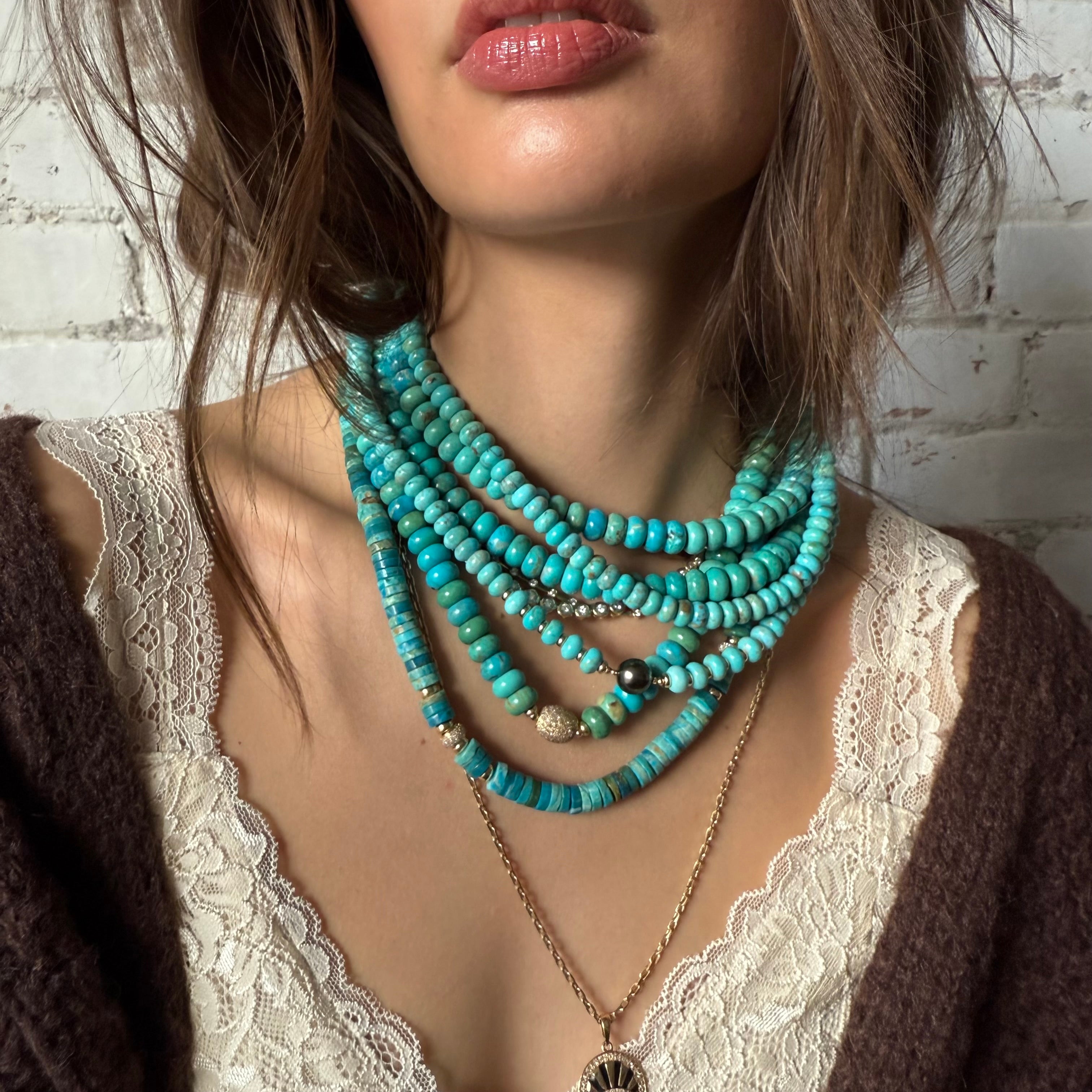 BLUE OPALINA AND DIAMOND BEAD NECKLACE
