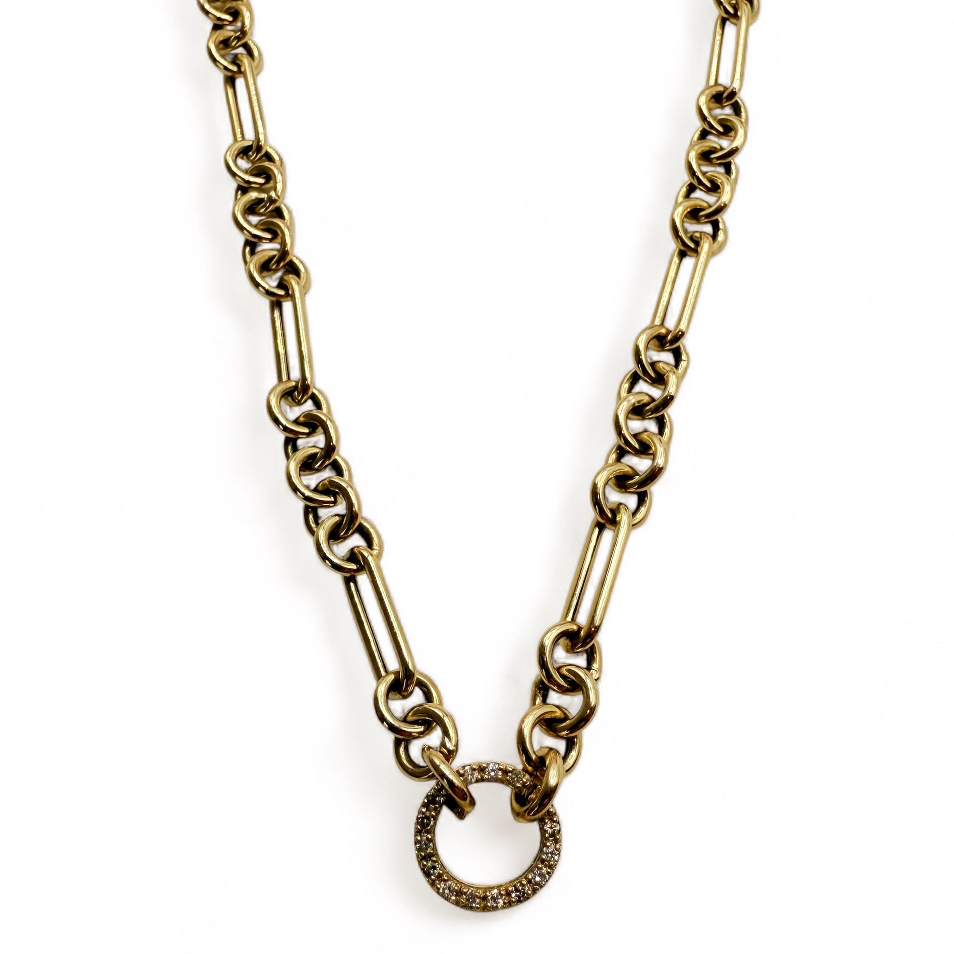14K SOLID GOLD CHAIN WITH DIAMOND CIRCLE CLASP