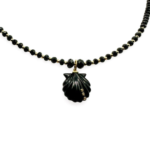 BLACK GEM AND CARVED SHELL NECKLACE