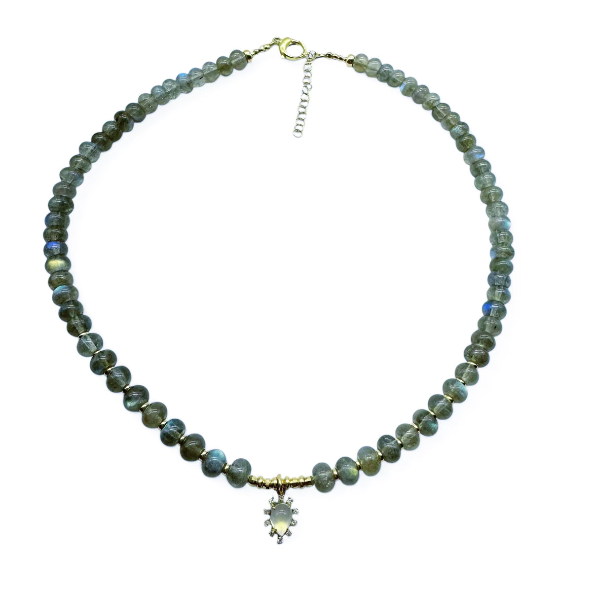 LABRADORITE NECKLACE WITH MOONSTONE & DIAMOND PENDANT