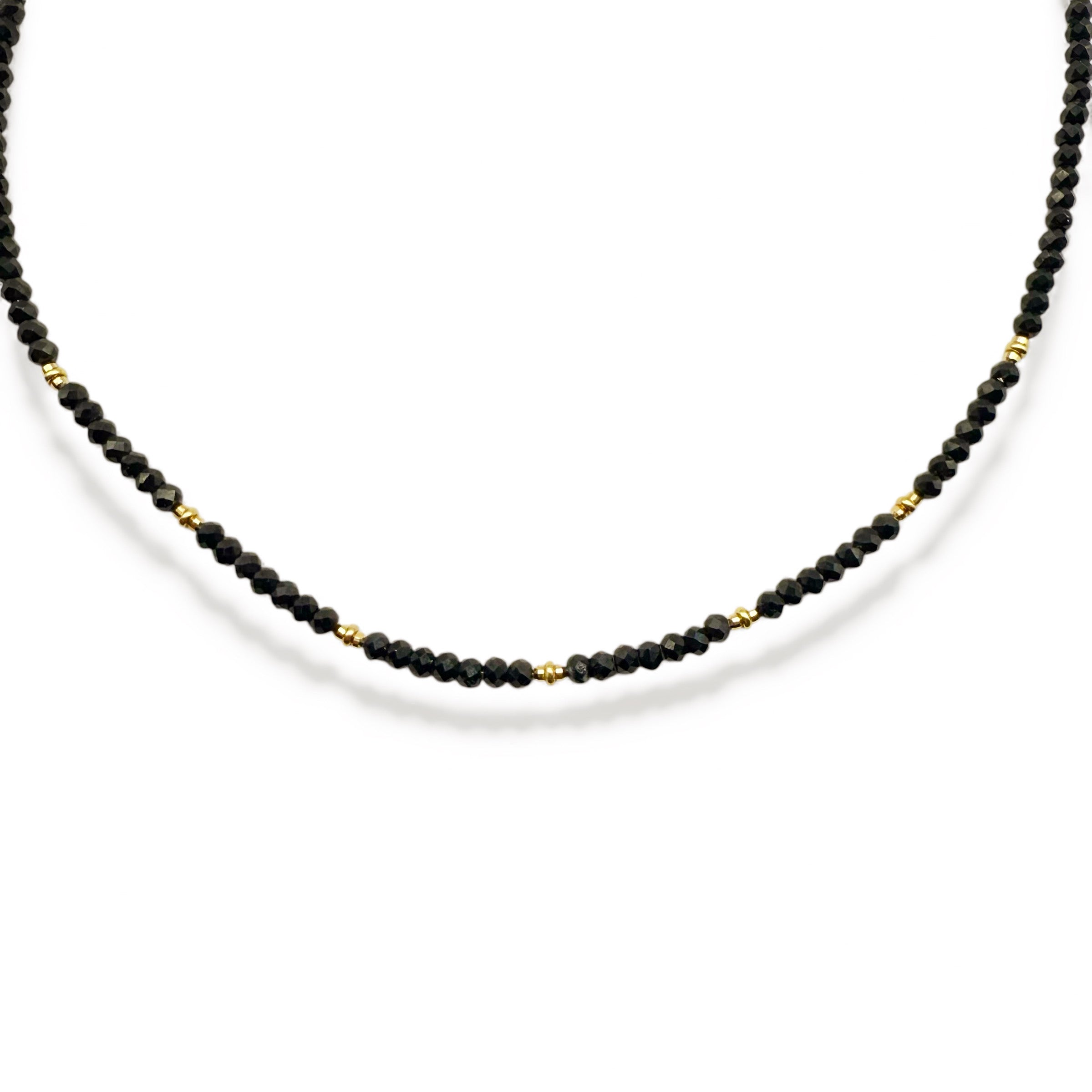 BLACK SPINEL AND GOLD BEADED NECKLACE