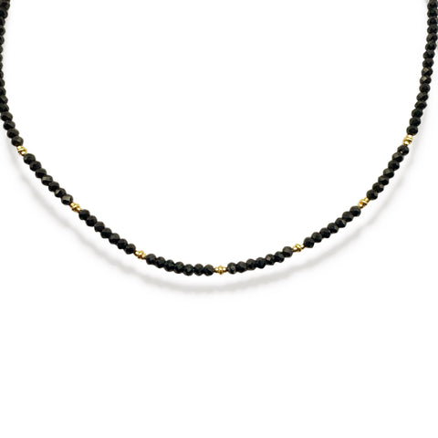 BLACK SPINEL AND GOLD BEADED NECKLACE