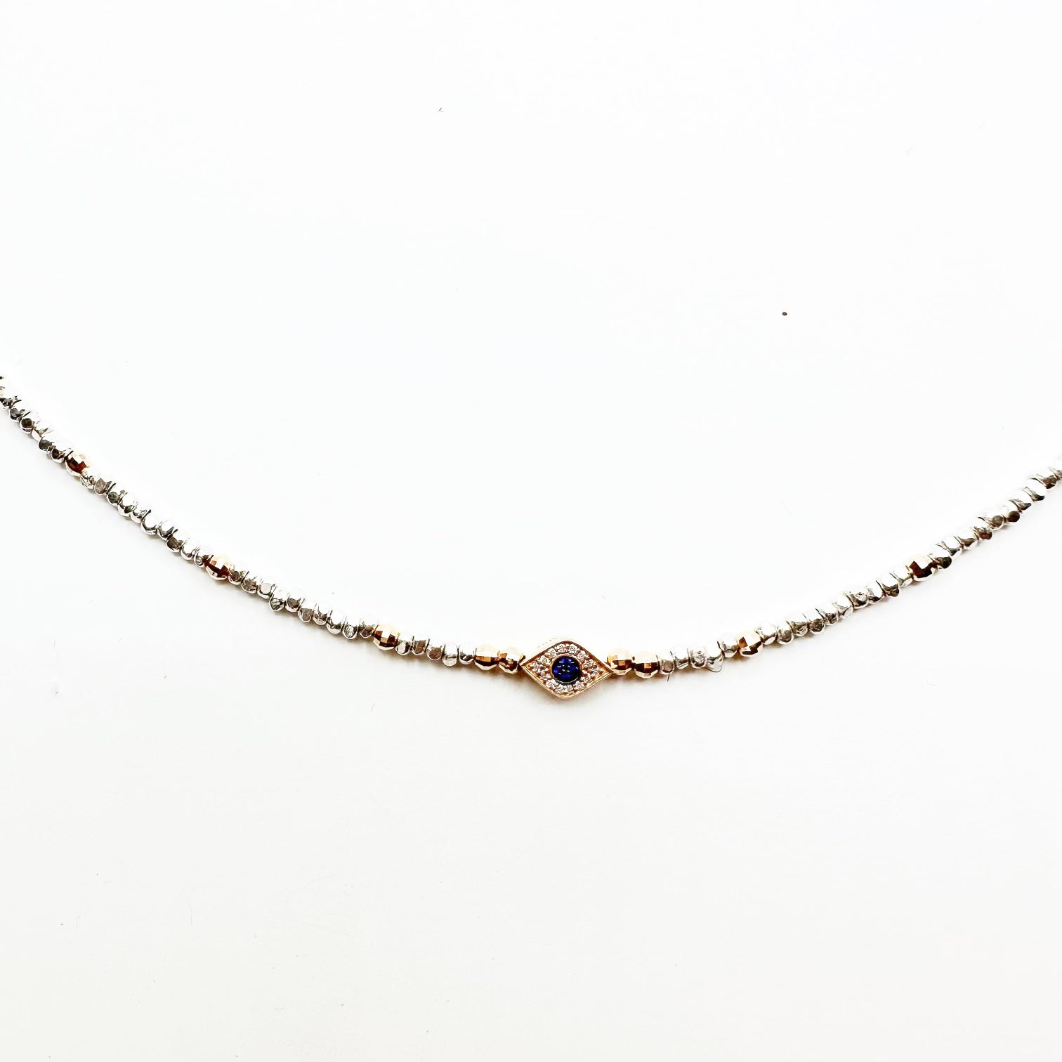 14K GOLD PROTECTION EYE NECKLACE WITH SILVER BEADS