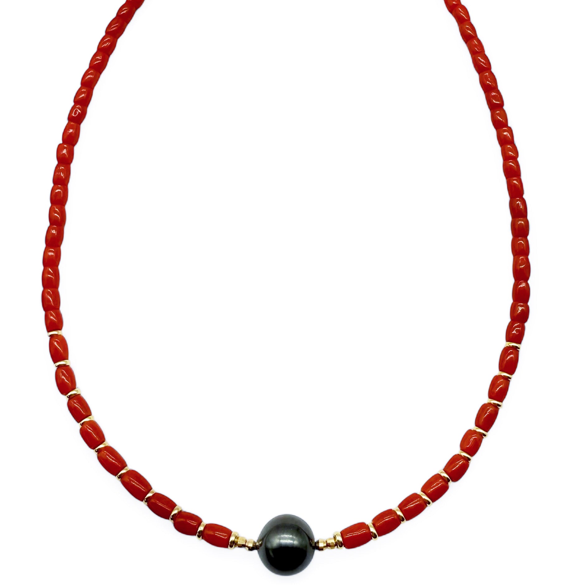 RED CORAL NECKLACES WITH TAHITIAN PEARL