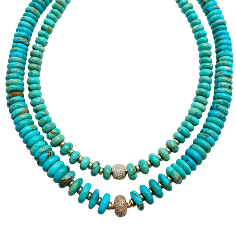 TURQUOISE & DIAMOND RONDELLE BEADED NECKLACES