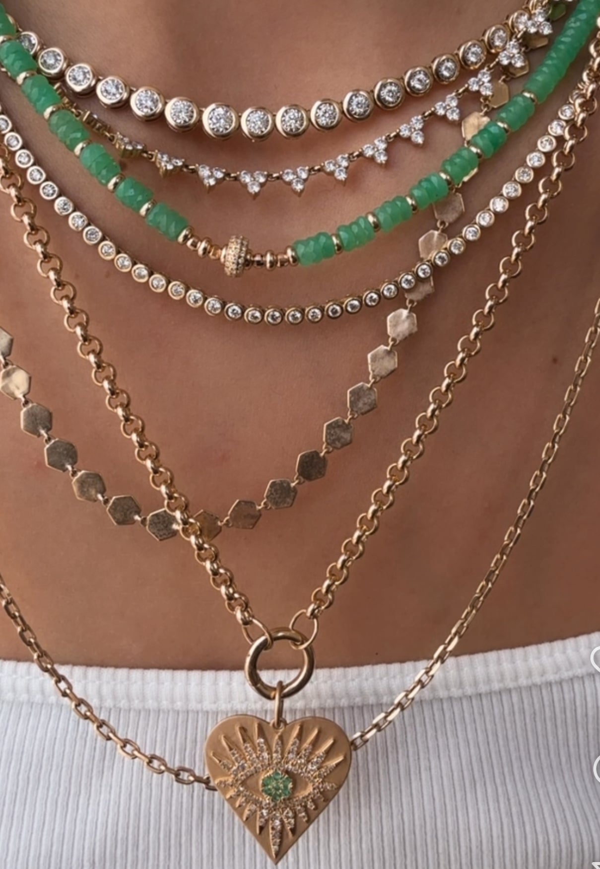 CHRYSOPRASE AND DIAMOND BEAD NECKLACE