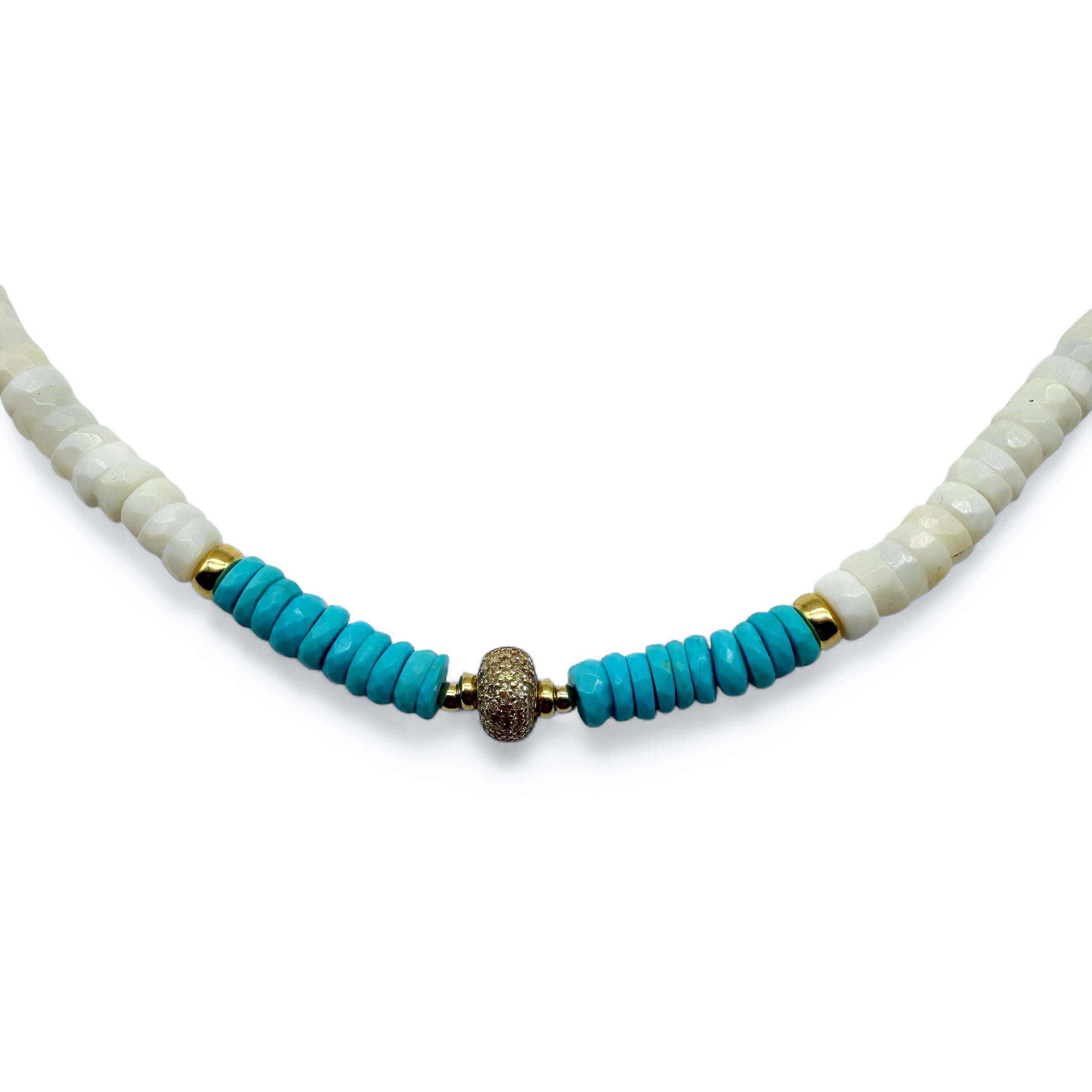 TURQUIOSE, OPAL & DIAMOND BEAD NECKLACE