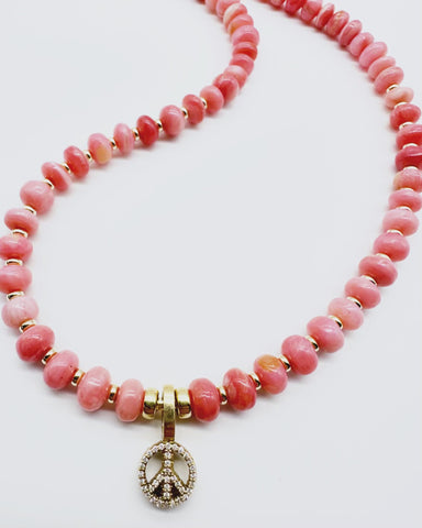 PINK OPAL NECKLACE WITH DIAMOND PEACE CHARM