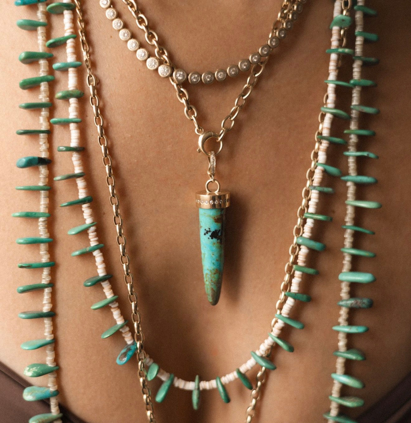 TURQUOISE & DIAMOND BULLET AMULET