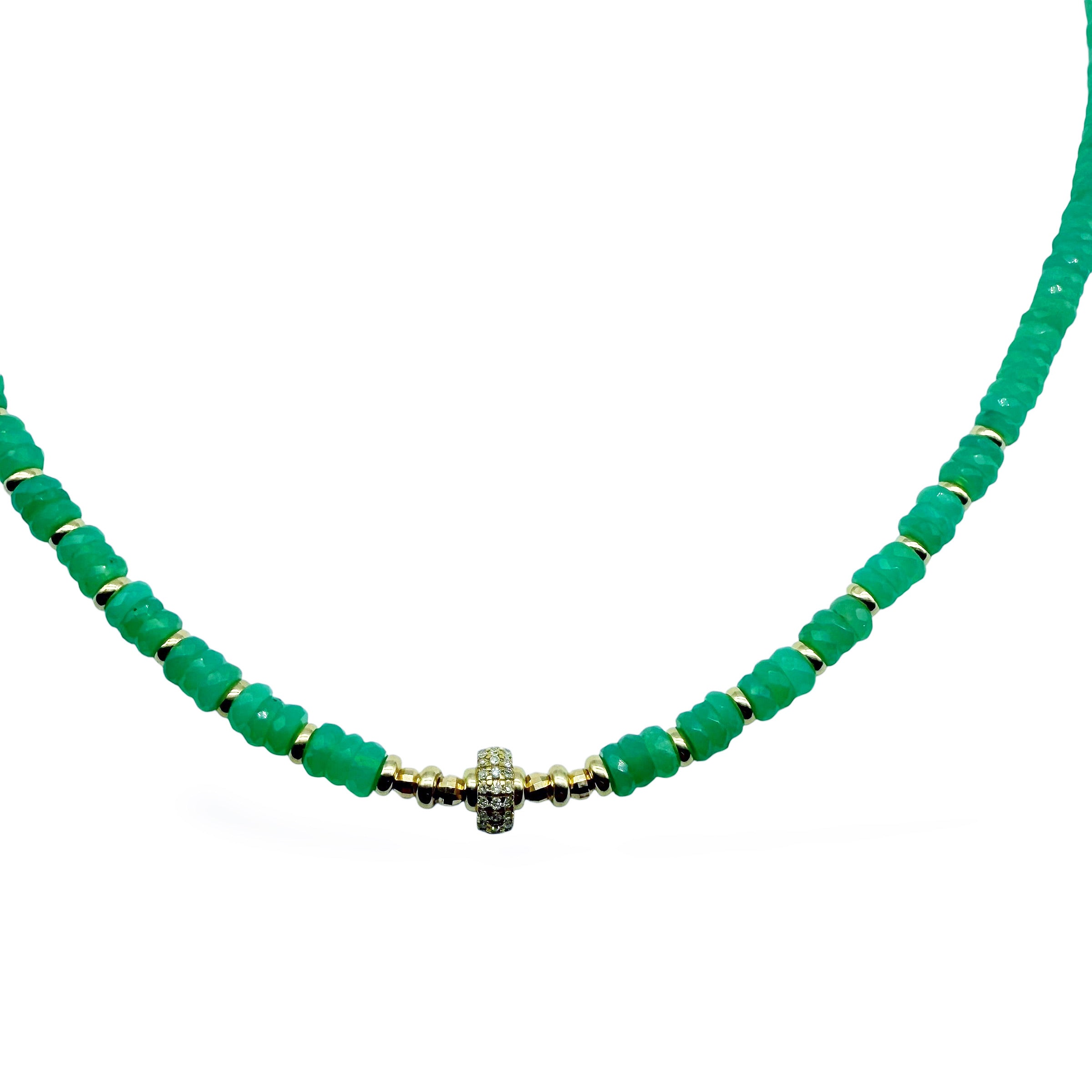 CHRYSOPRASE AND DIAMOND BEAD NECKLACE