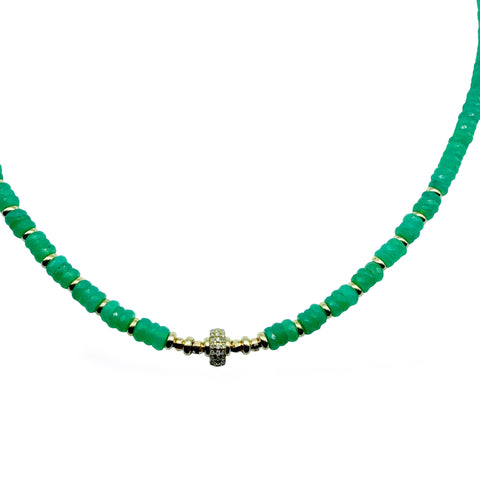 CHRYSOPRASE AND DIAMOND BEAD NECKLACE