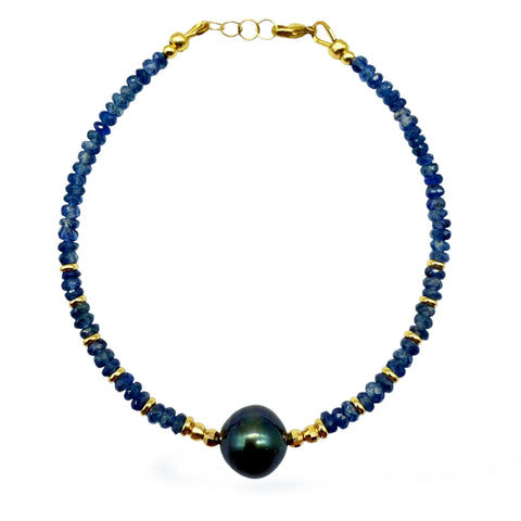 BLUE SAPPHIRE & TAHITIAN PEARL BRACELET