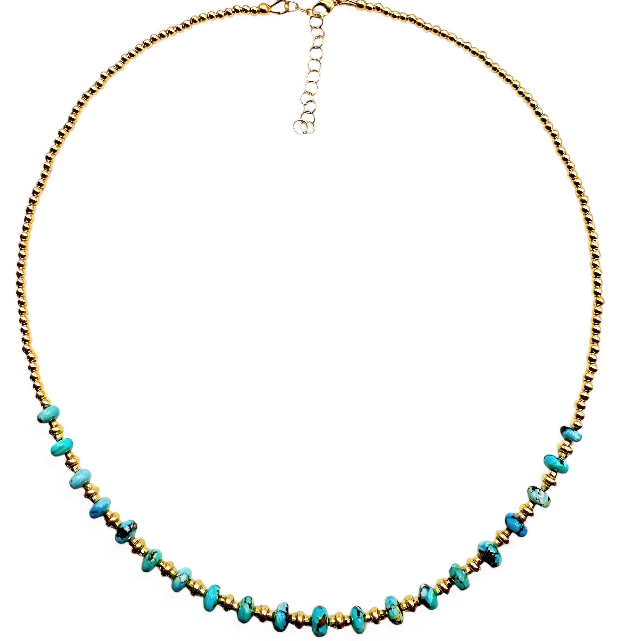 14K GOLD NECKLACE WITH TURQUOISE GEMS