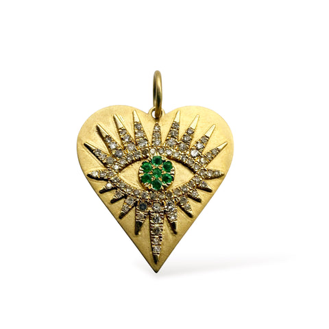 14K GOLD EMERALD DIAMOND EVIL EYE AMULET