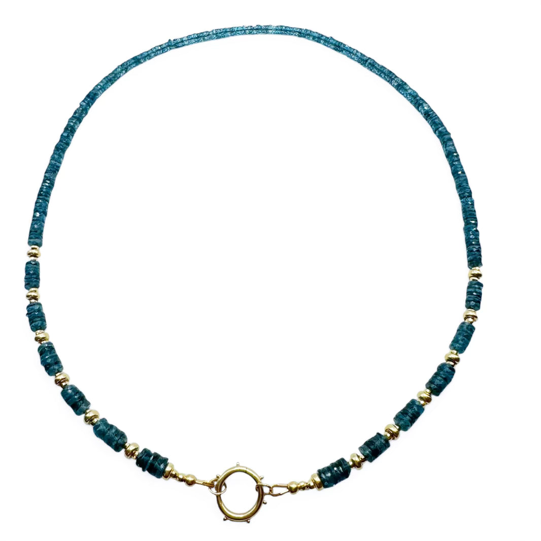 TOPAZ AND 14K GOLD NECKLACE WITH CHARM HOLDER CLASP