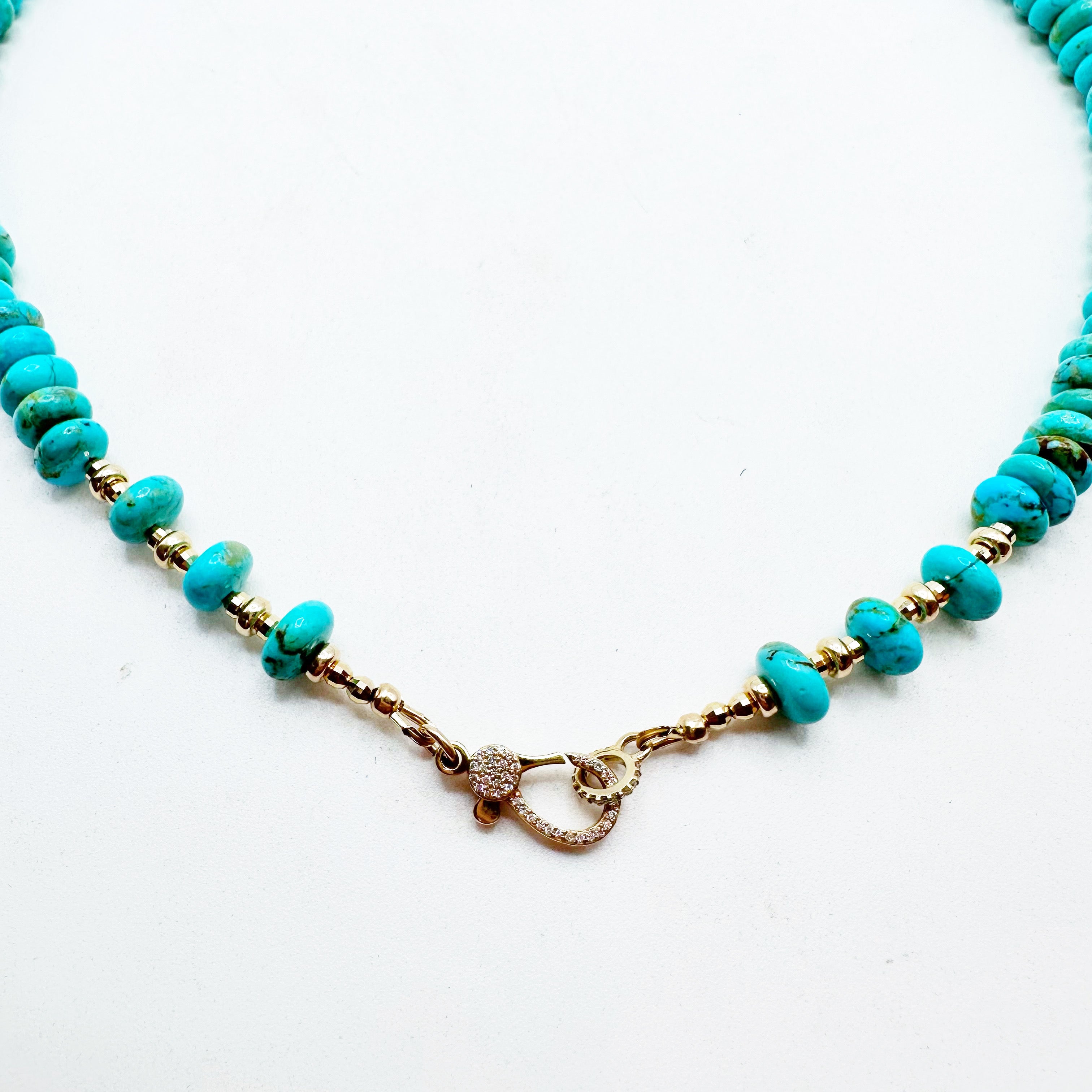 TURQUOISE NECKLACE WITH 14k GOLD & DIAMOND CLASP