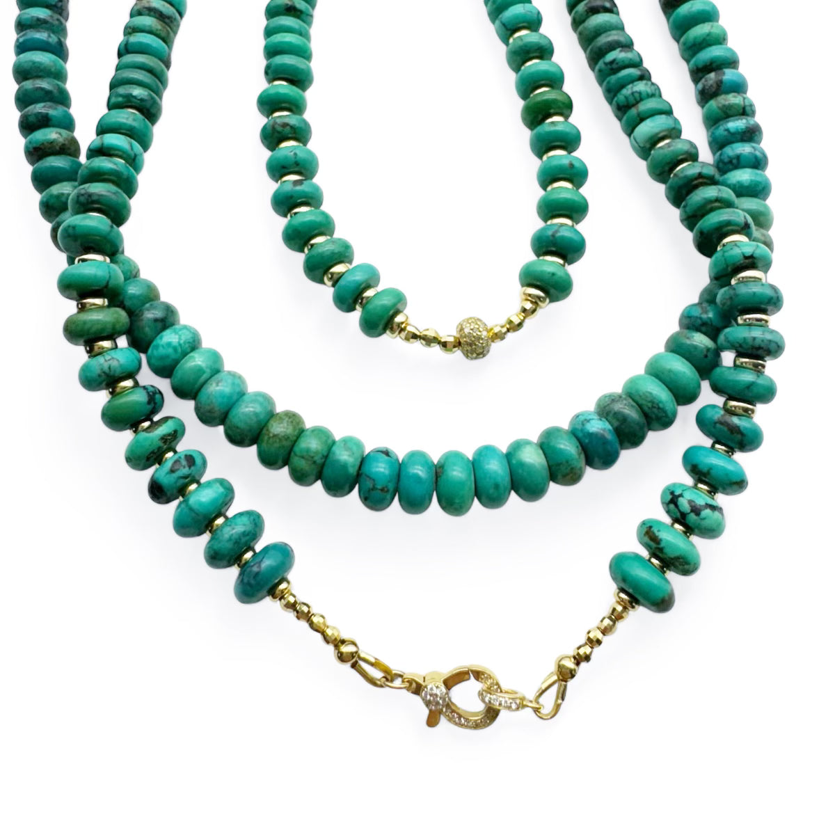 8MM TURQUOISE BEADED NECKLACES WITH 14K GOLD