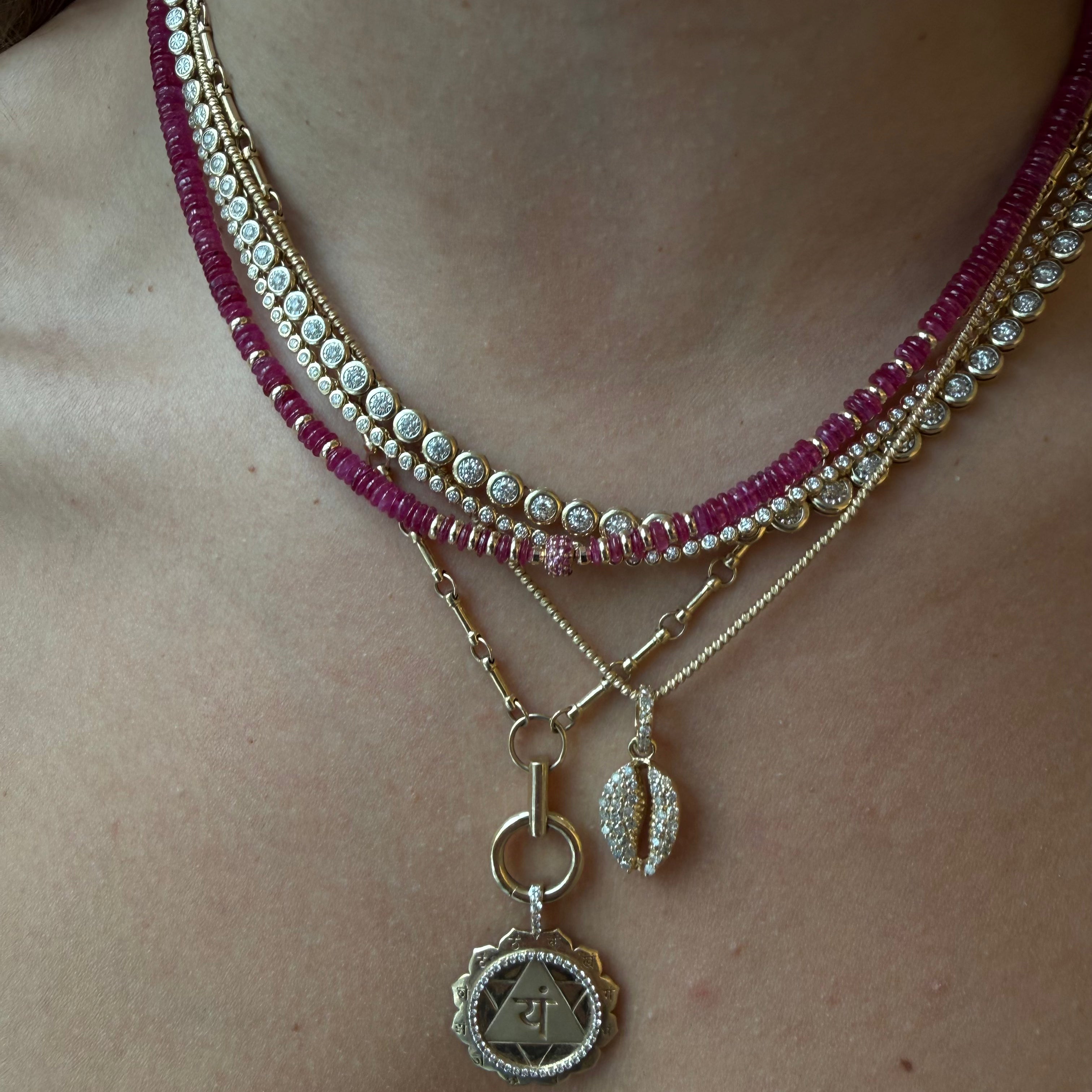 RUBY NECKLACE WITH RUBY AND GOLD FOCAL BEAD