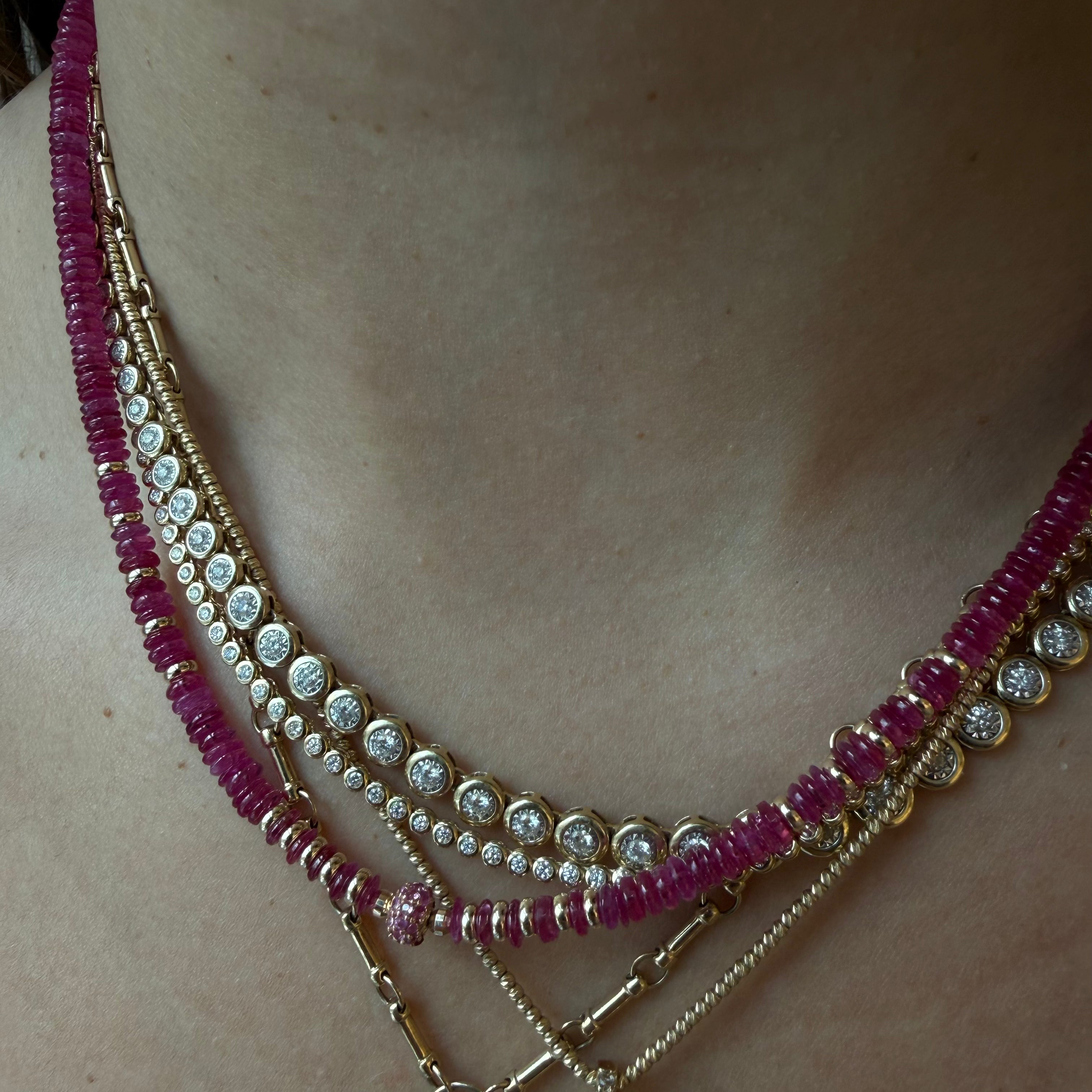 RUBY NECKLACE WITH RUBY AND GOLD FOCAL BEAD
