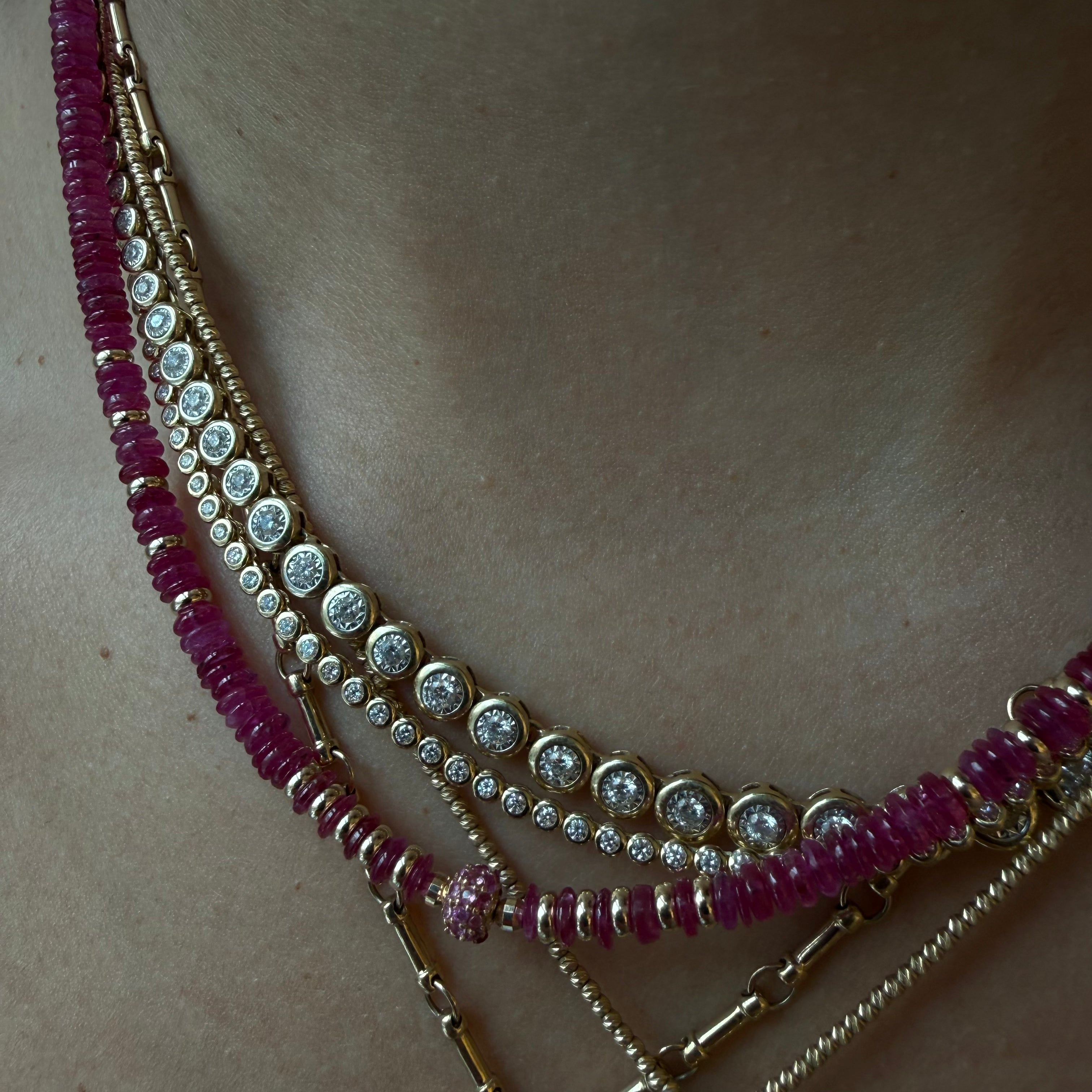 RUBY NECKLACE WITH RUBY AND GOLD FOCAL BEAD