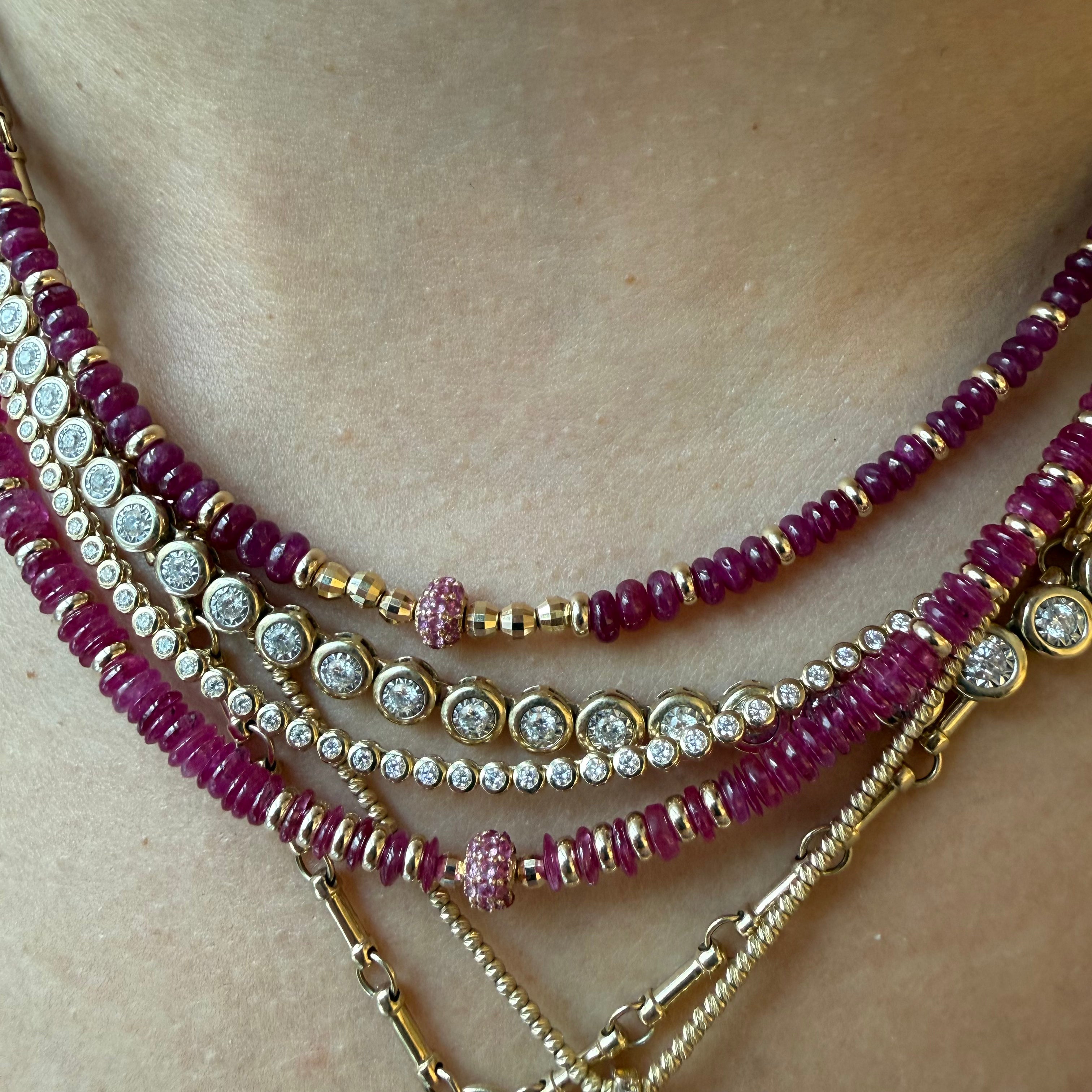 RUBY NECKLACE WITH RUBY AND GOLD FOCAL BEAD