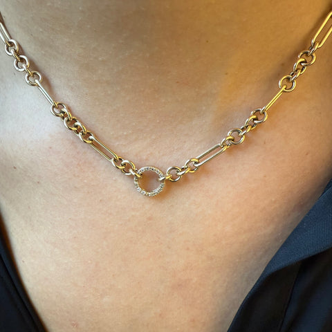 14K SOLID GOLD CHAIN WITH DIAMOND CIRCLE CLASP
