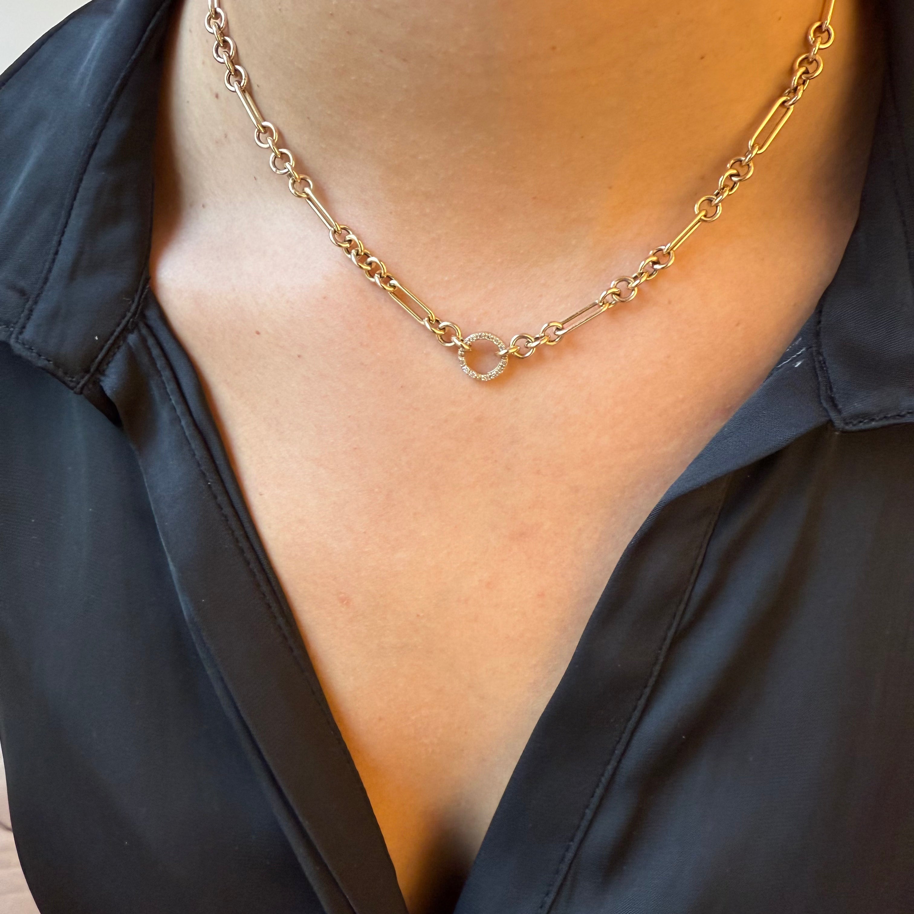 14K SOLID GOLD CHAIN WITH DIAMOND CIRCLE CLASP