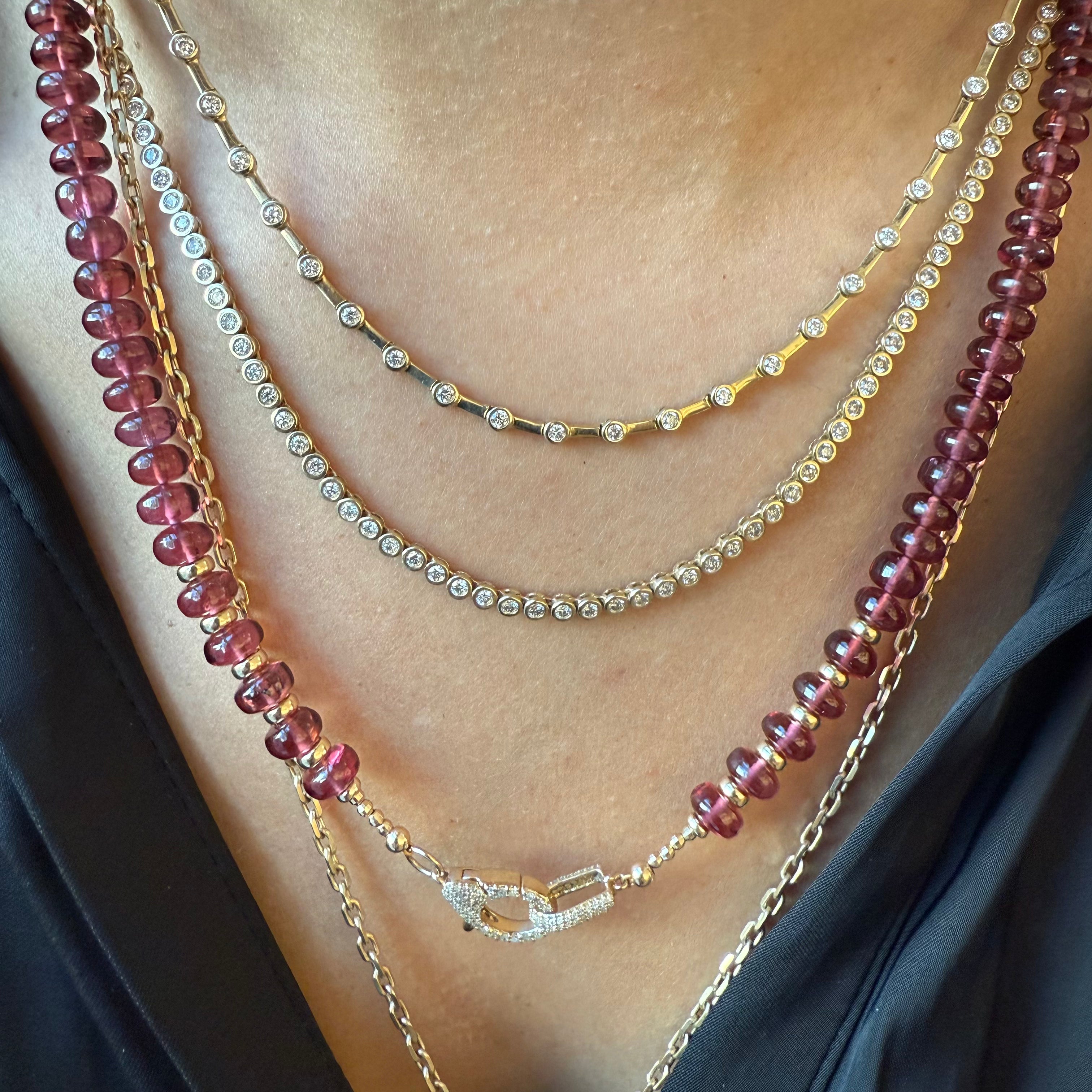 GARNET AT 14K GOLD AND DIAMOND NECKLACE