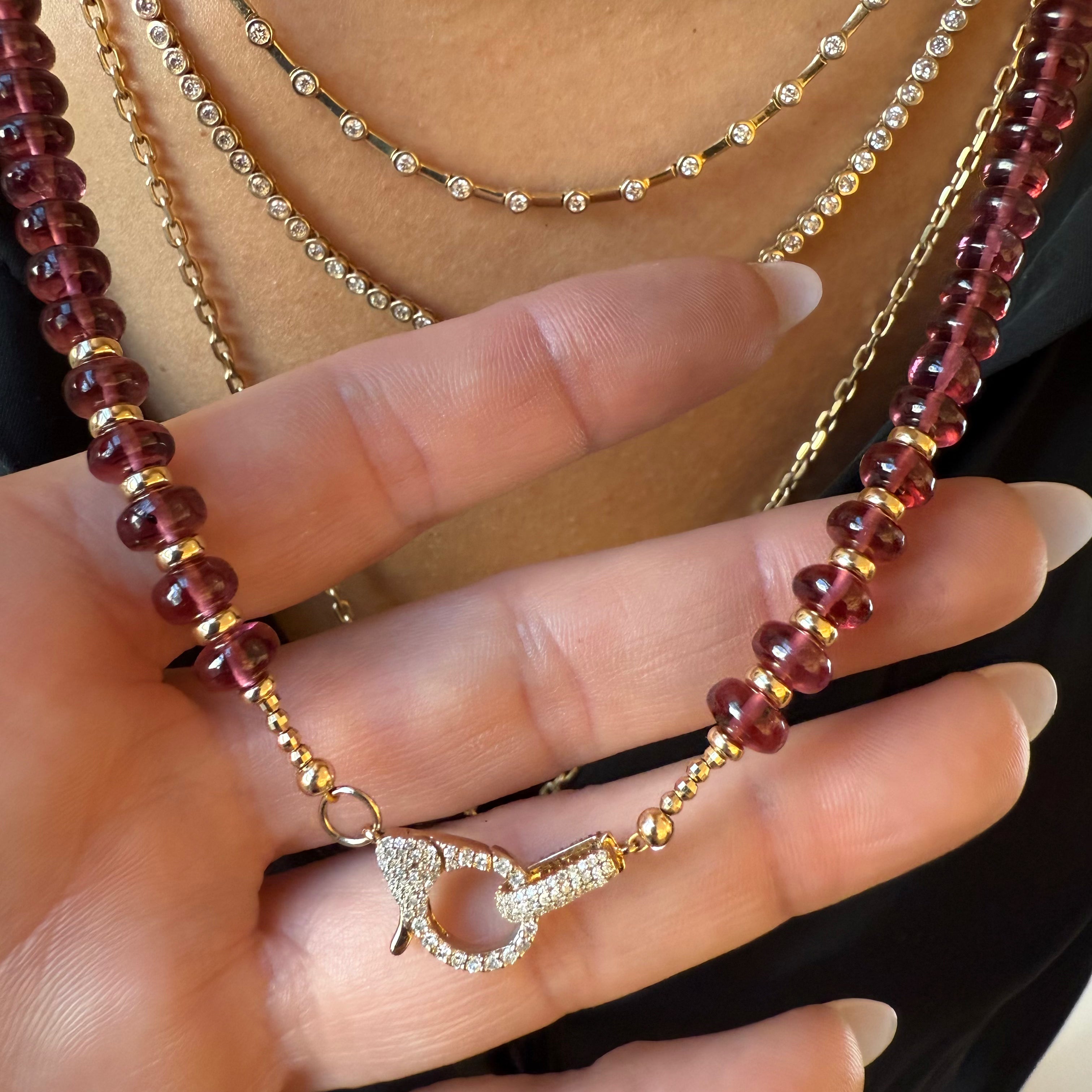GARNET AT 14K GOLD AND DIAMOND NECKLACE