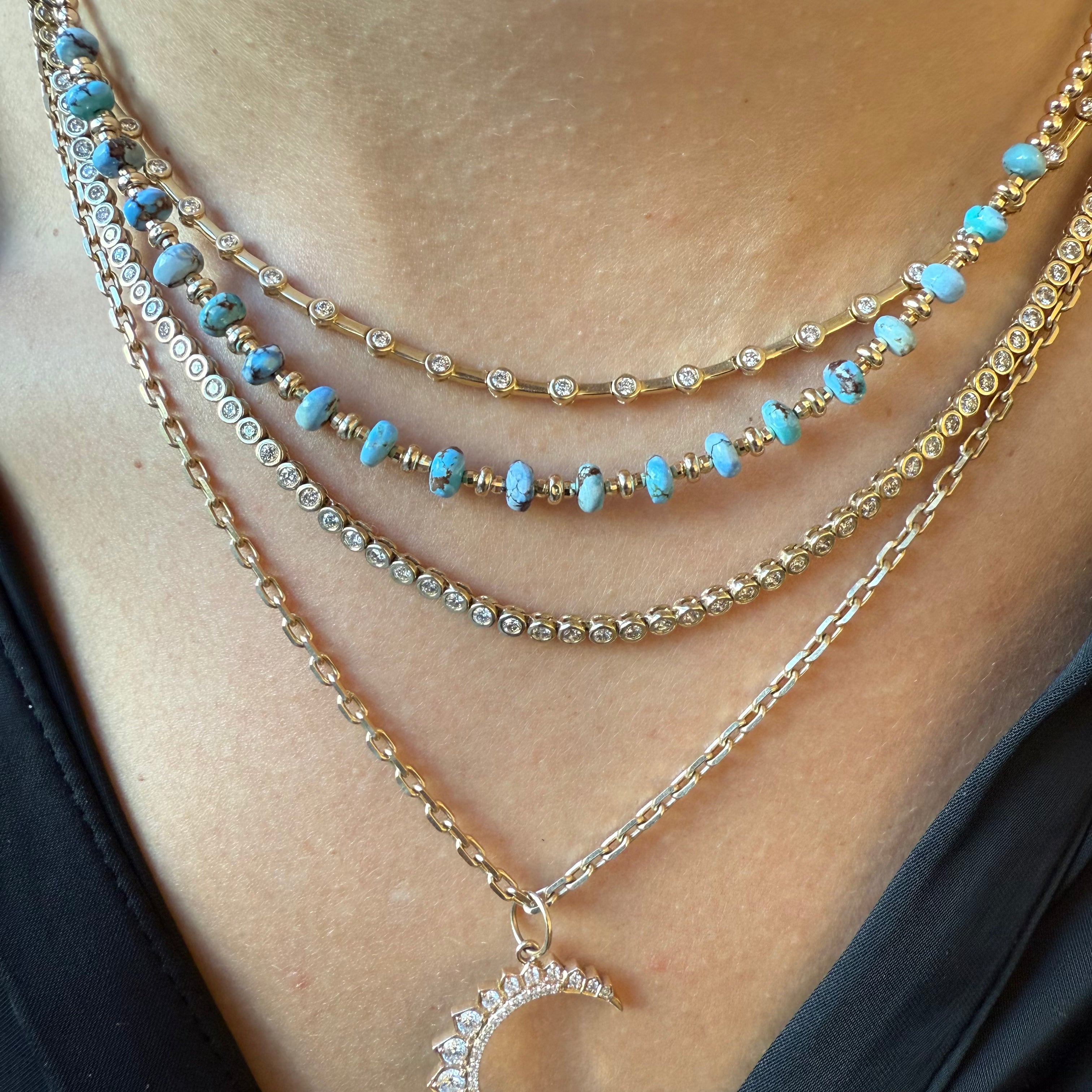 14K GOLD NECKLACE WITH TURQUOISE GEMS