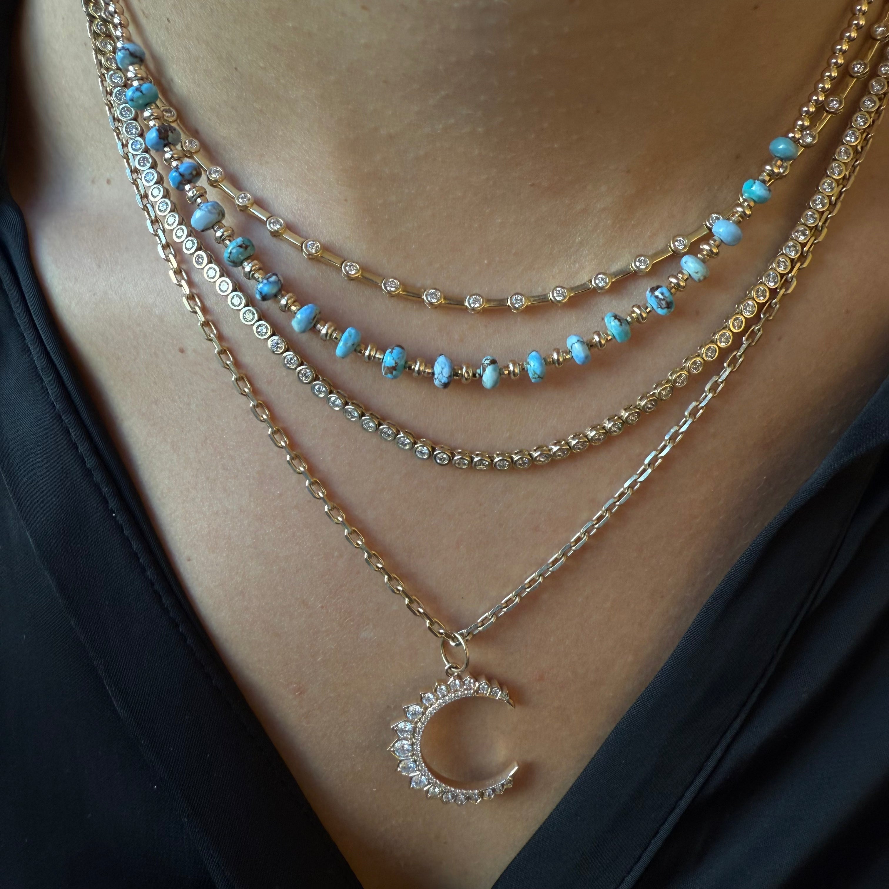 14K GOLD NECKLACE WITH TURQUOISE GEMS