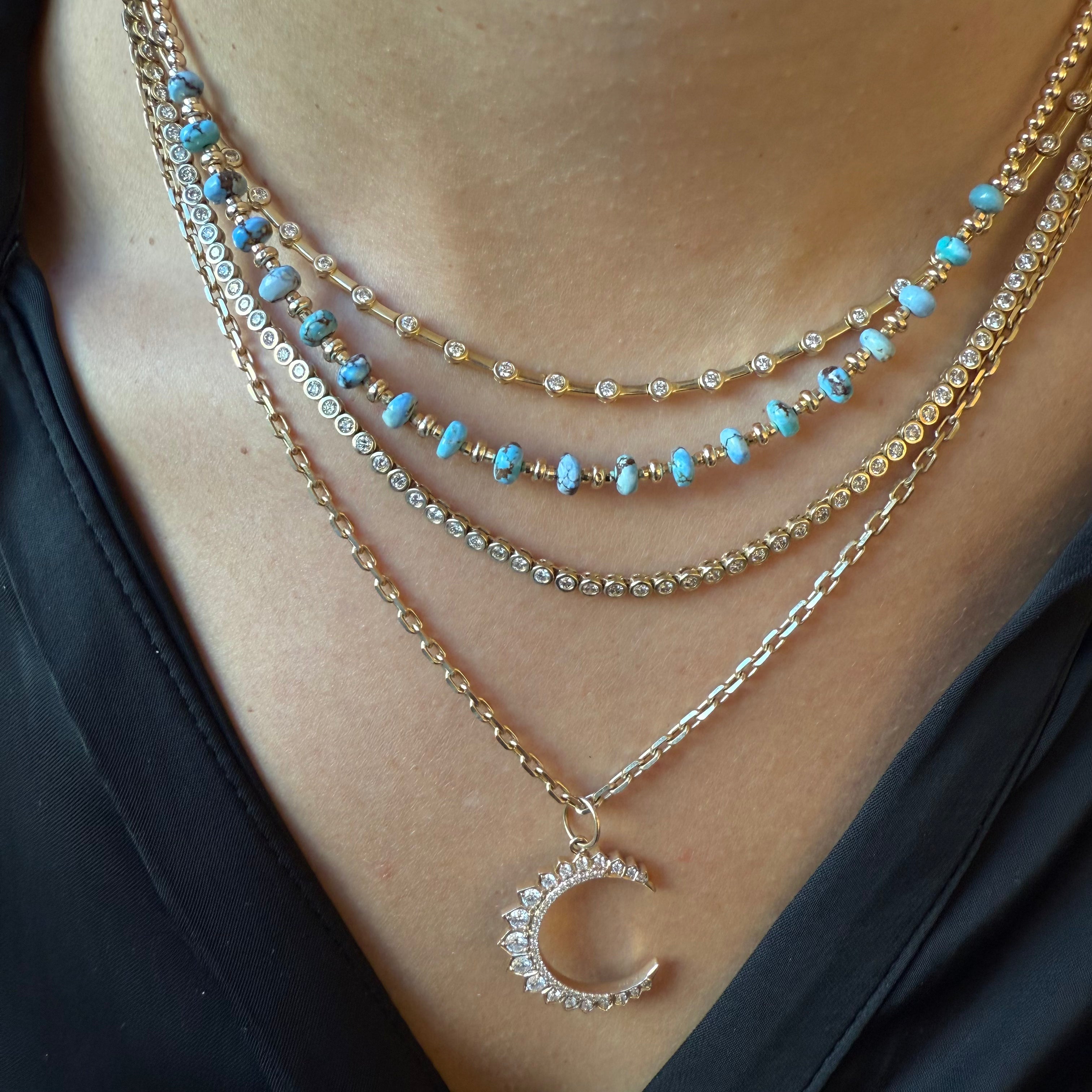 14K GOLD NECKLACE WITH TURQUOISE GEMS