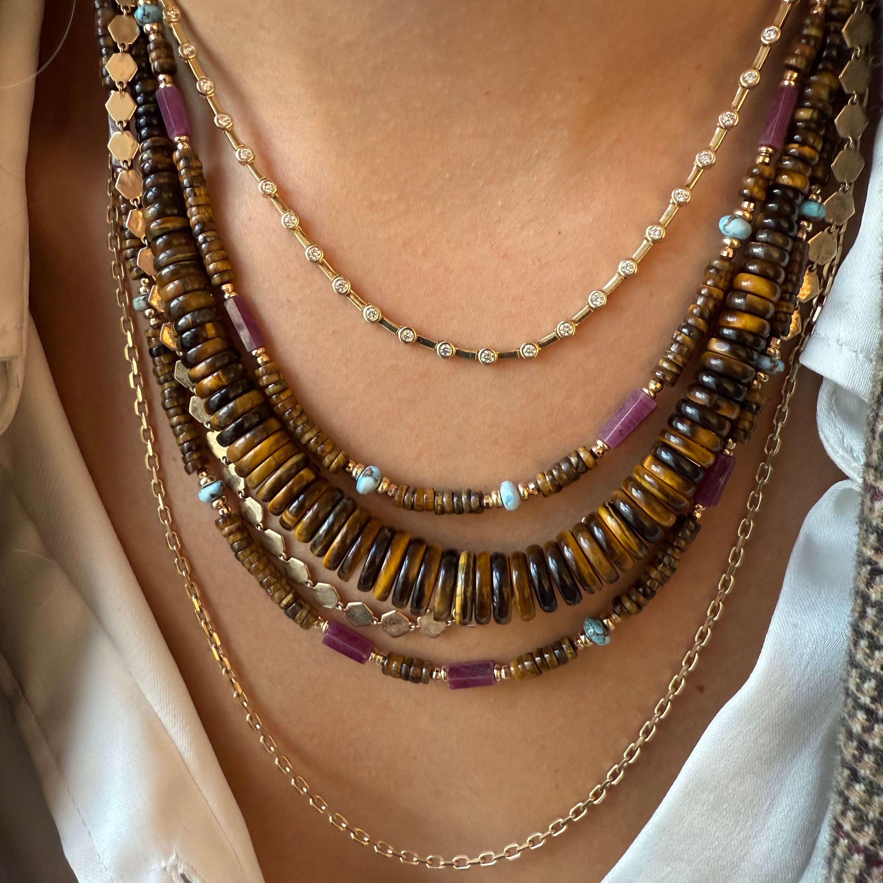 TIGER EYE, RUBY AND TURQUOISE NECKLACE
