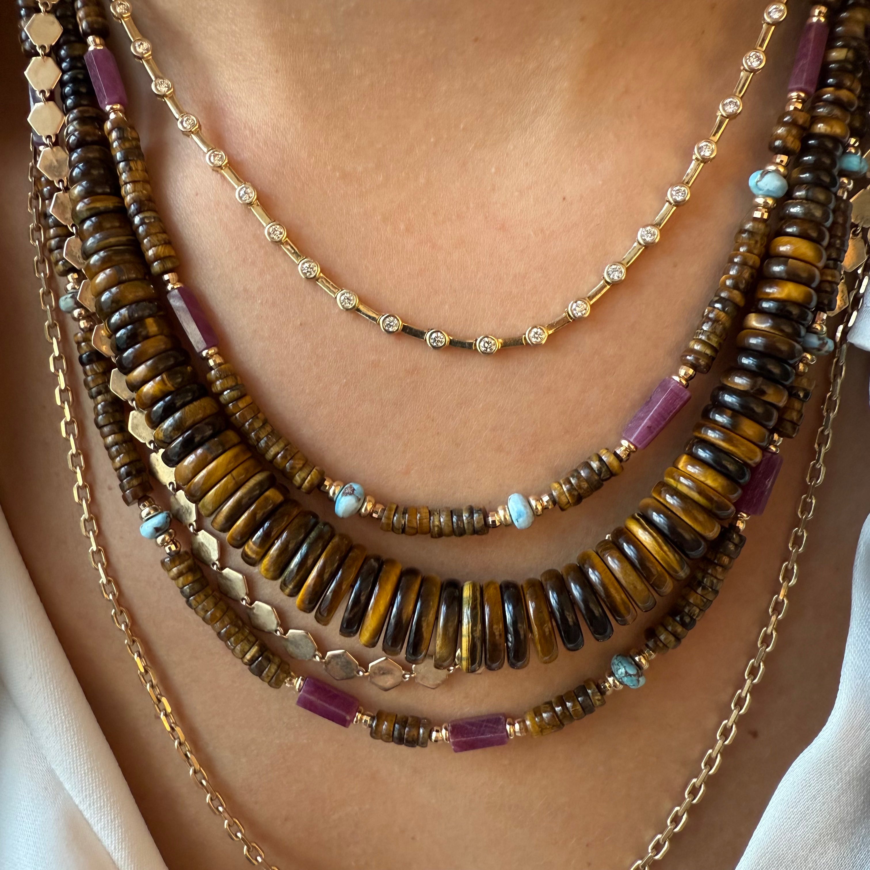TIGER EYE, RUBY AND TURQUOISE NECKLACE